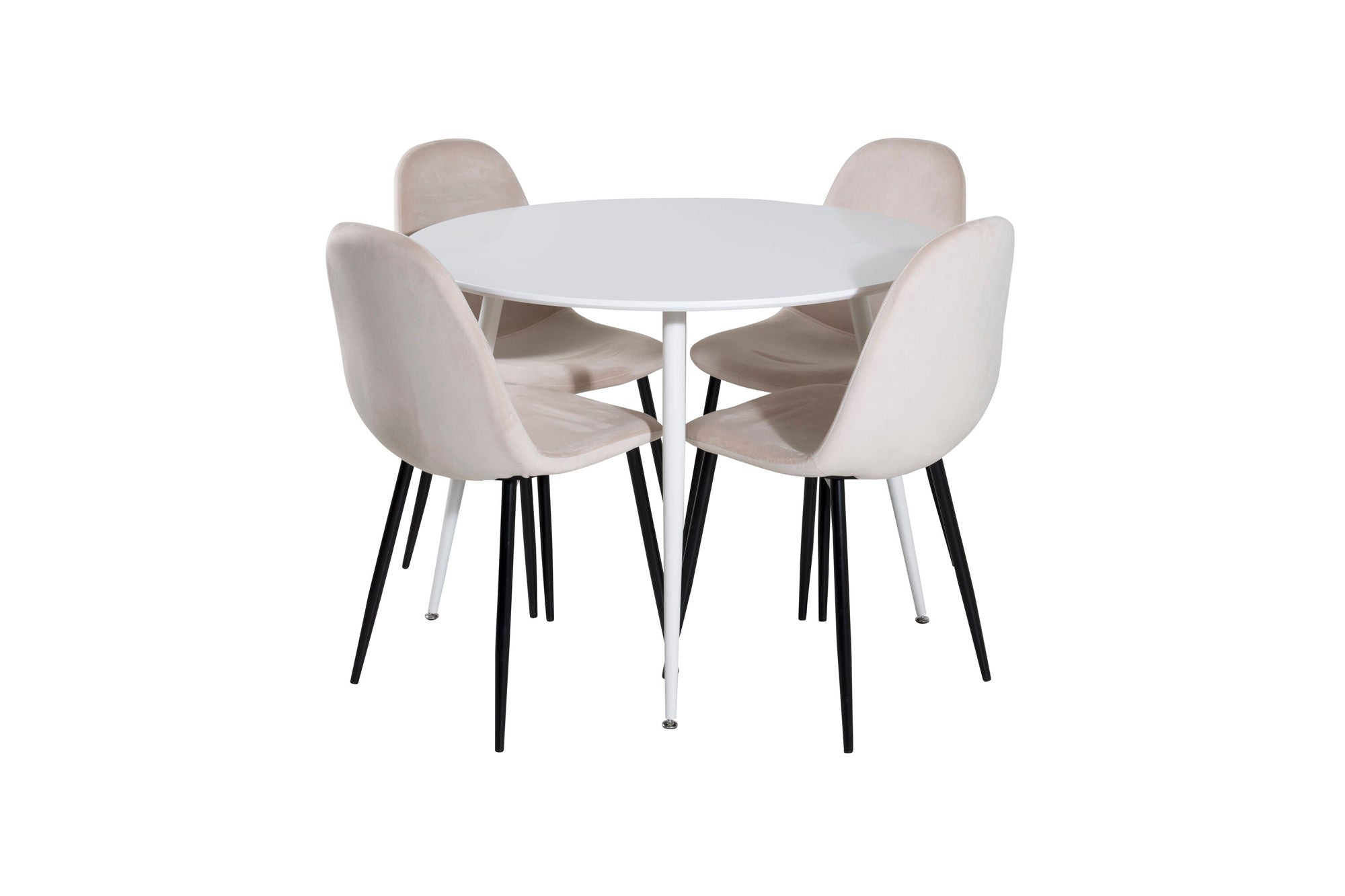 Venture Home Plaza rund bord 100 cm - White top / White Legs+Polar Spisebordsstol- Black legs / Beige Velvet (ersätter 19902-880)_4