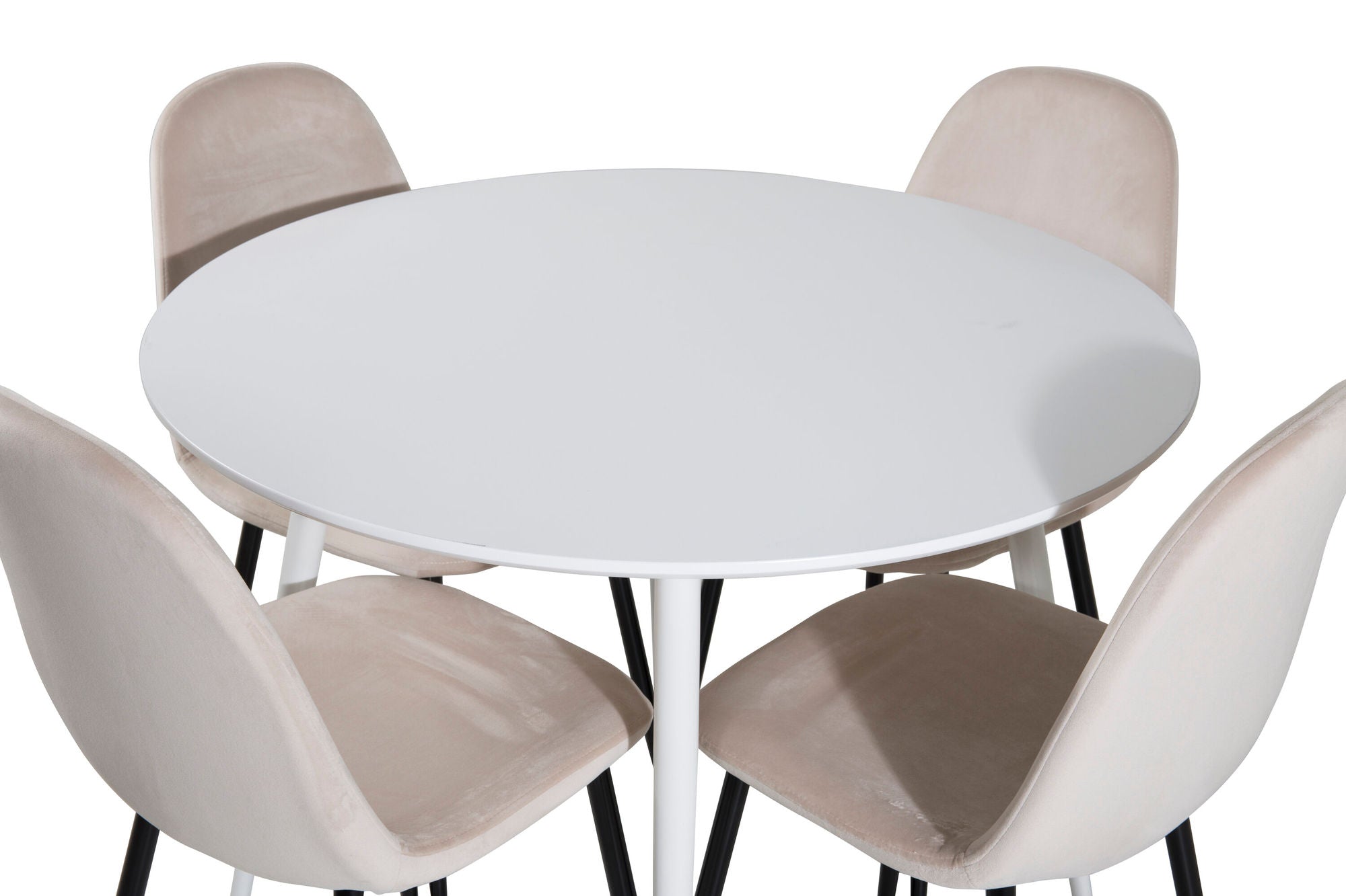 Venture Home Plaza rund bord 100 cm - White top / White Legs+Polar Spisebordsstol- Black legs / Beige Velvet (ersätter 19902-880)_4