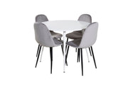 Venture Home Plaza rund bord 100 cm - White top / White Legs+Polar Spisebordsstol - Black legs / Light Grey Velvet (ersätter 19902-885)_4