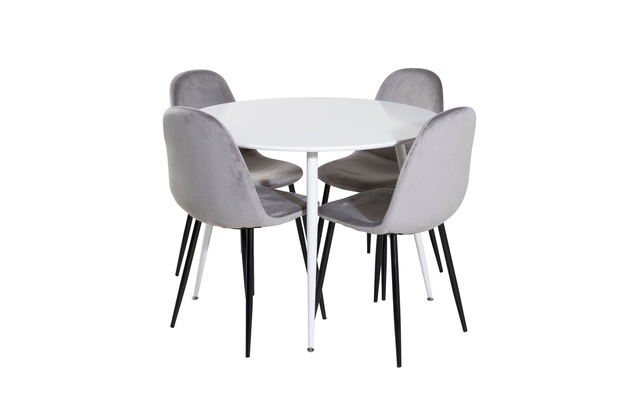 Venture Home Plaza rund bord 100 cm - White top / White Legs+Polar Spisebordsstol - Black legs / Light Grey Velvet (ersätter 19902-885)_4