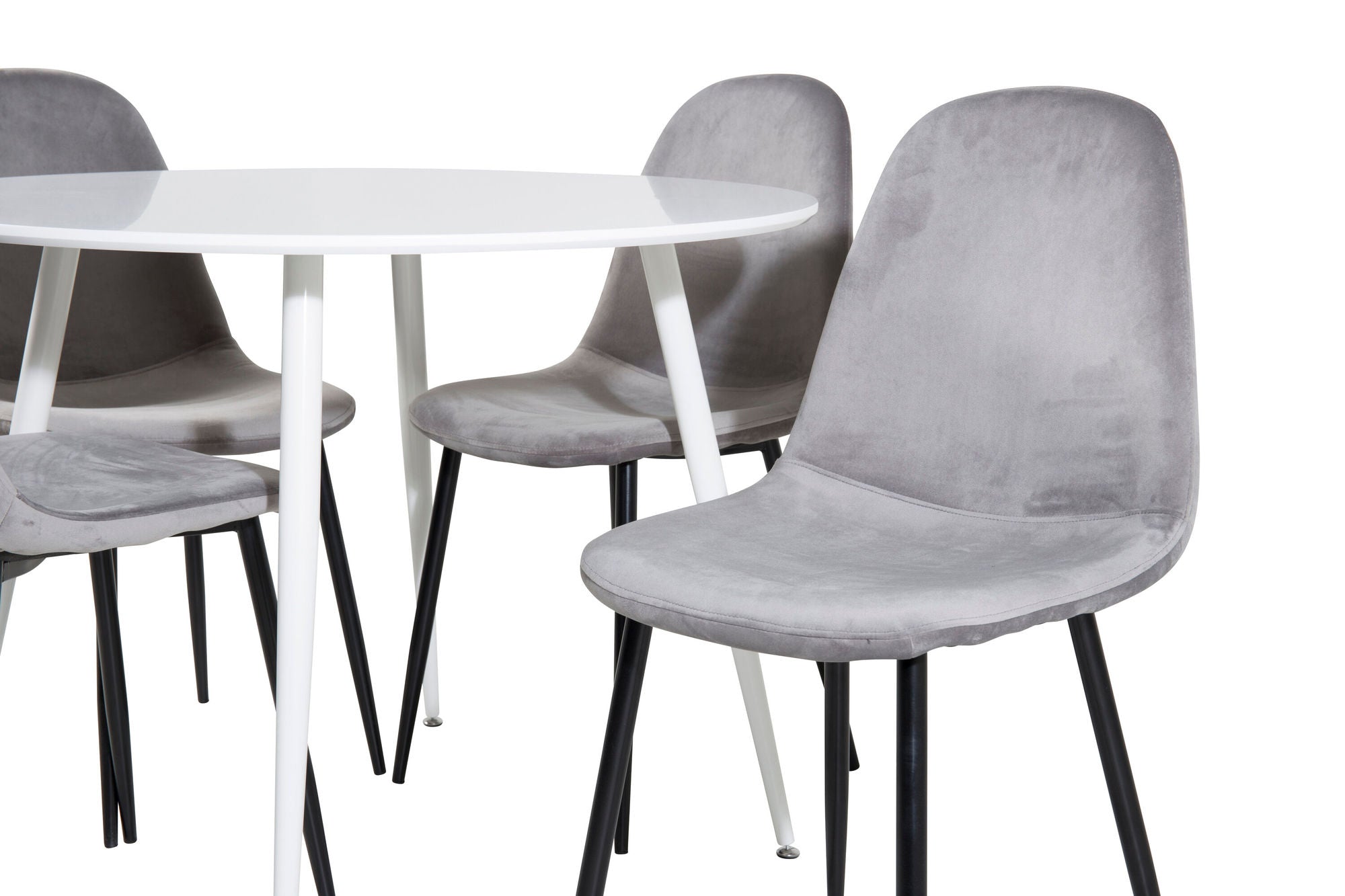 Venture Home Plaza rund bord 100 cm - White top / White Legs+Polar Spisebordsstol - Black legs / Light Grey Velvet (ersätter 19902-885)_4