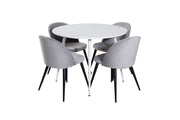 Venture Home Plaza rund bord 100 cm - White top / White Legs+Velvet Spisebordsstol - Light Grey / Black_4