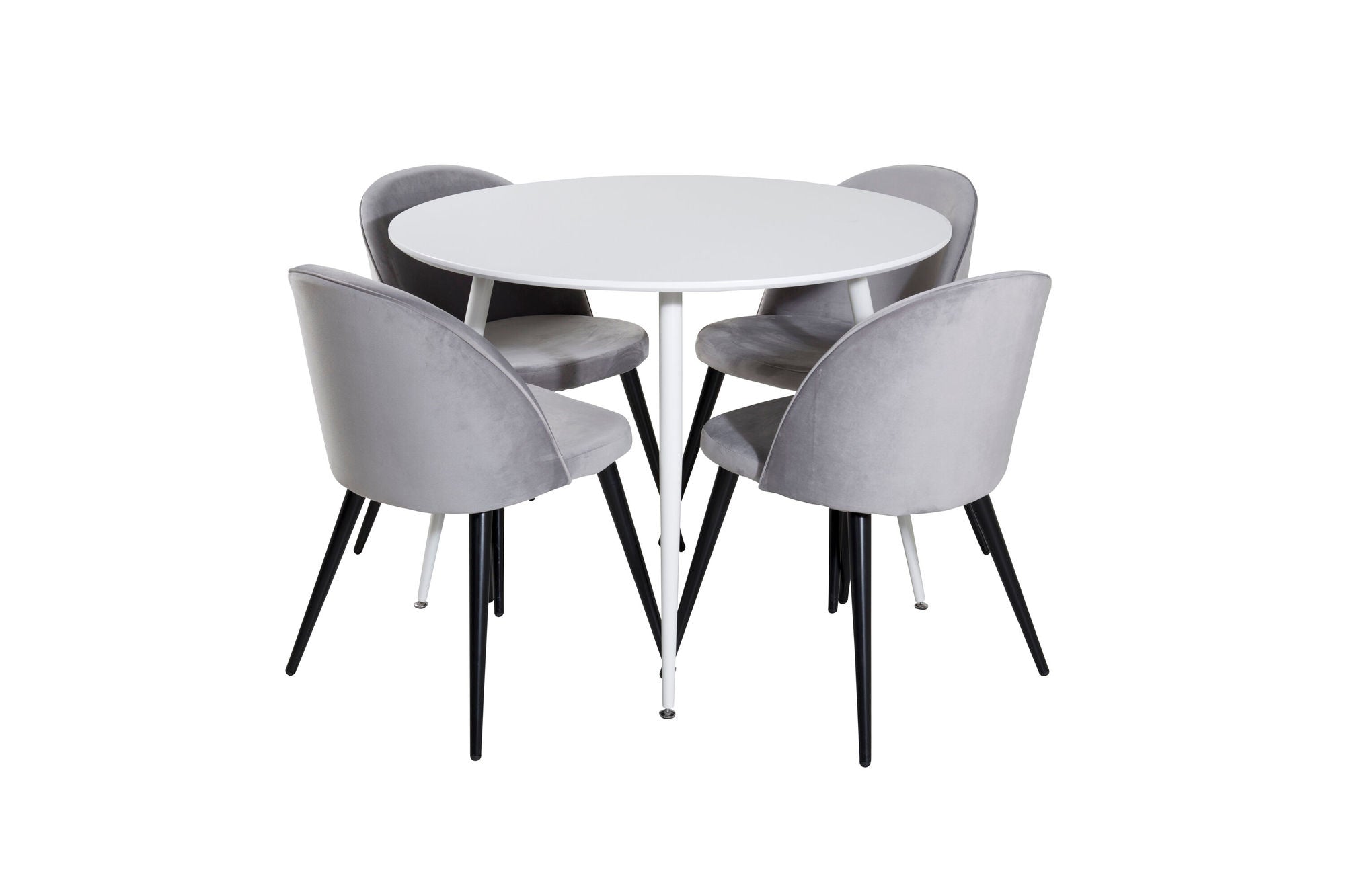 Venture Home Plaza rund bord 100 cm - White top / White Legs+Velvet Spisebordsstol - Light Grey / Black_4