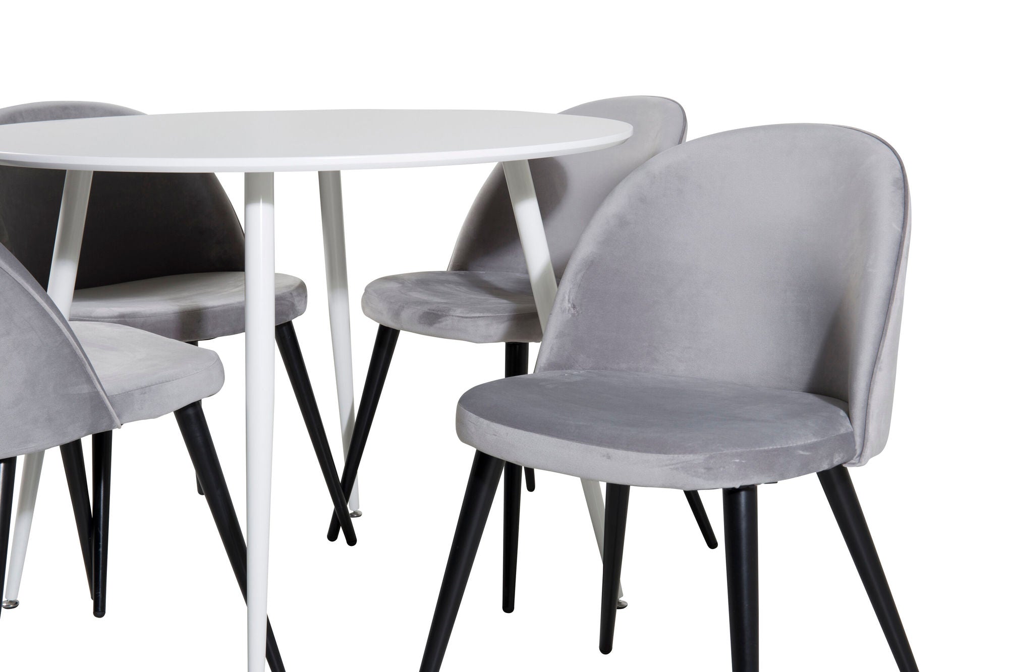Venture Home Plaza rund bord 100 cm - White top / White Legs+Velvet Spisebordsstol - Light Grey / Black_4