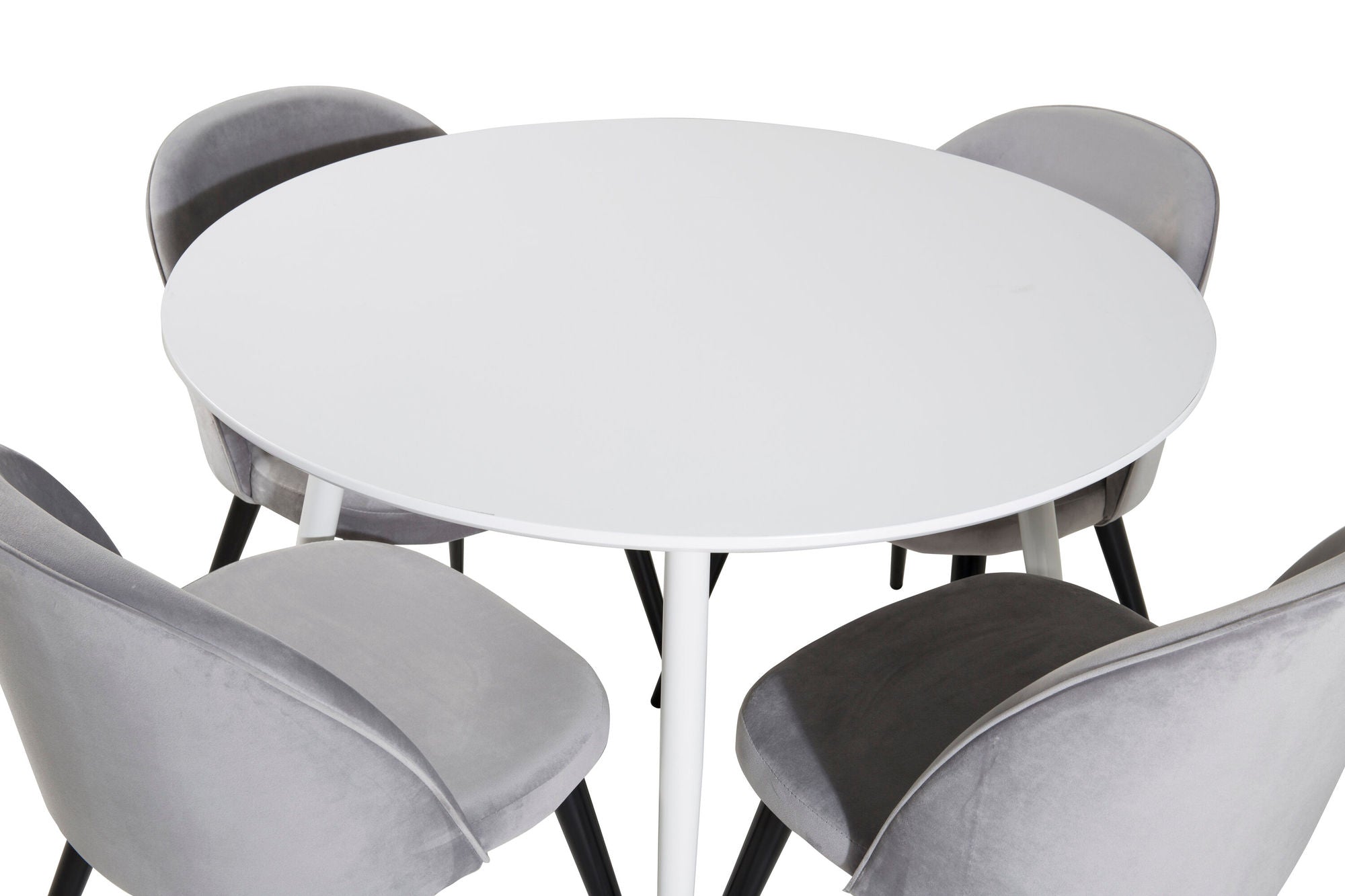 Venture Home Plaza rund bord 100 cm - White top / White Legs+Velvet Spisebordsstol - Light Grey / Black_4