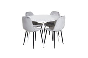Venture Home Plaza rund bord 100 cm - White top / White Legs+Polar Diamond Spisebordsstol - Black Legs - Grey Velvet_4