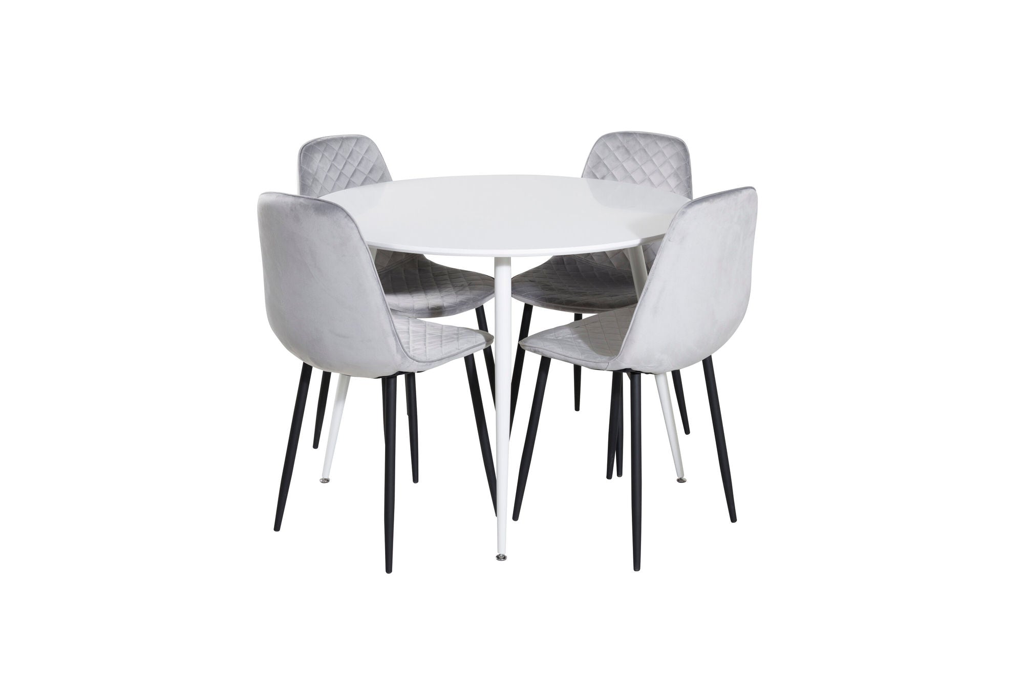 Venture Home Plaza rund bord 100 cm - White top / White Legs+Polar Diamond Spisebordsstol - Black Legs - Grey Velvet_4
