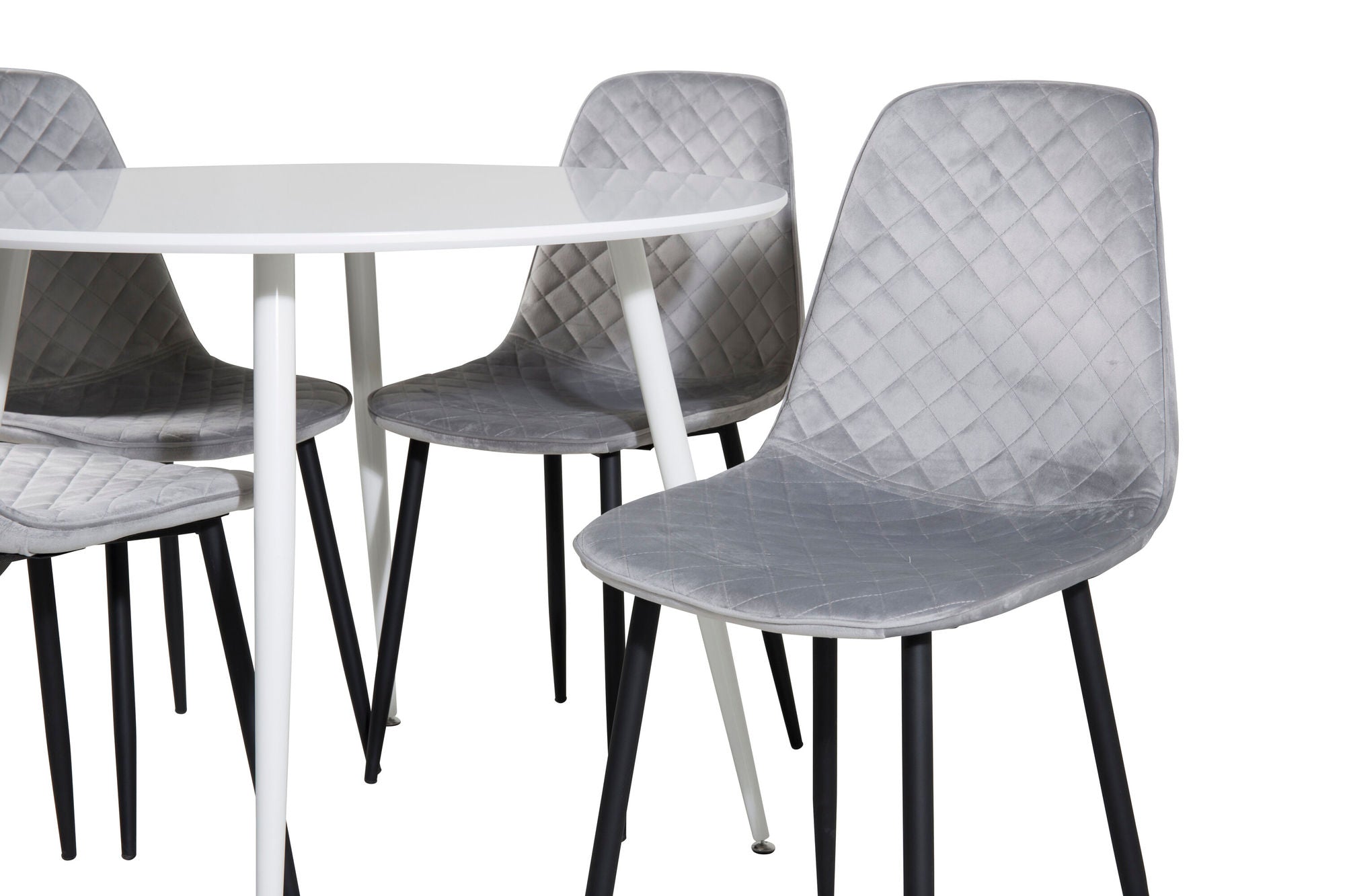Venture Home Plaza rund bord 100 cm - White top / White Legs+Polar Diamond Spisebordsstol - Black Legs - Grey Velvet_4