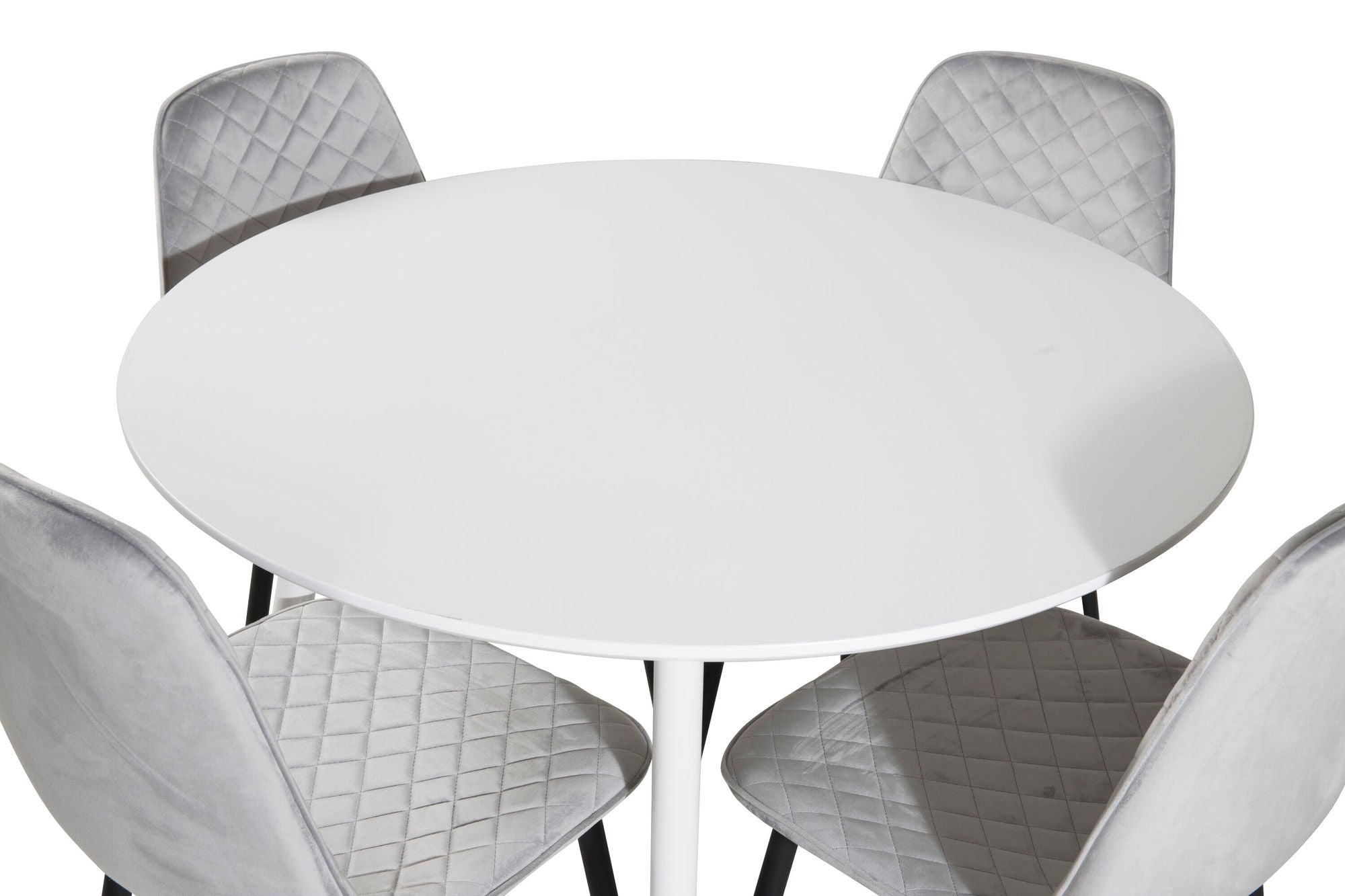 Venture Home Plaza rund bord 100 cm - White top / White Legs+Polar Diamond Spisebordsstol - Black Legs - Grey Velvet_4