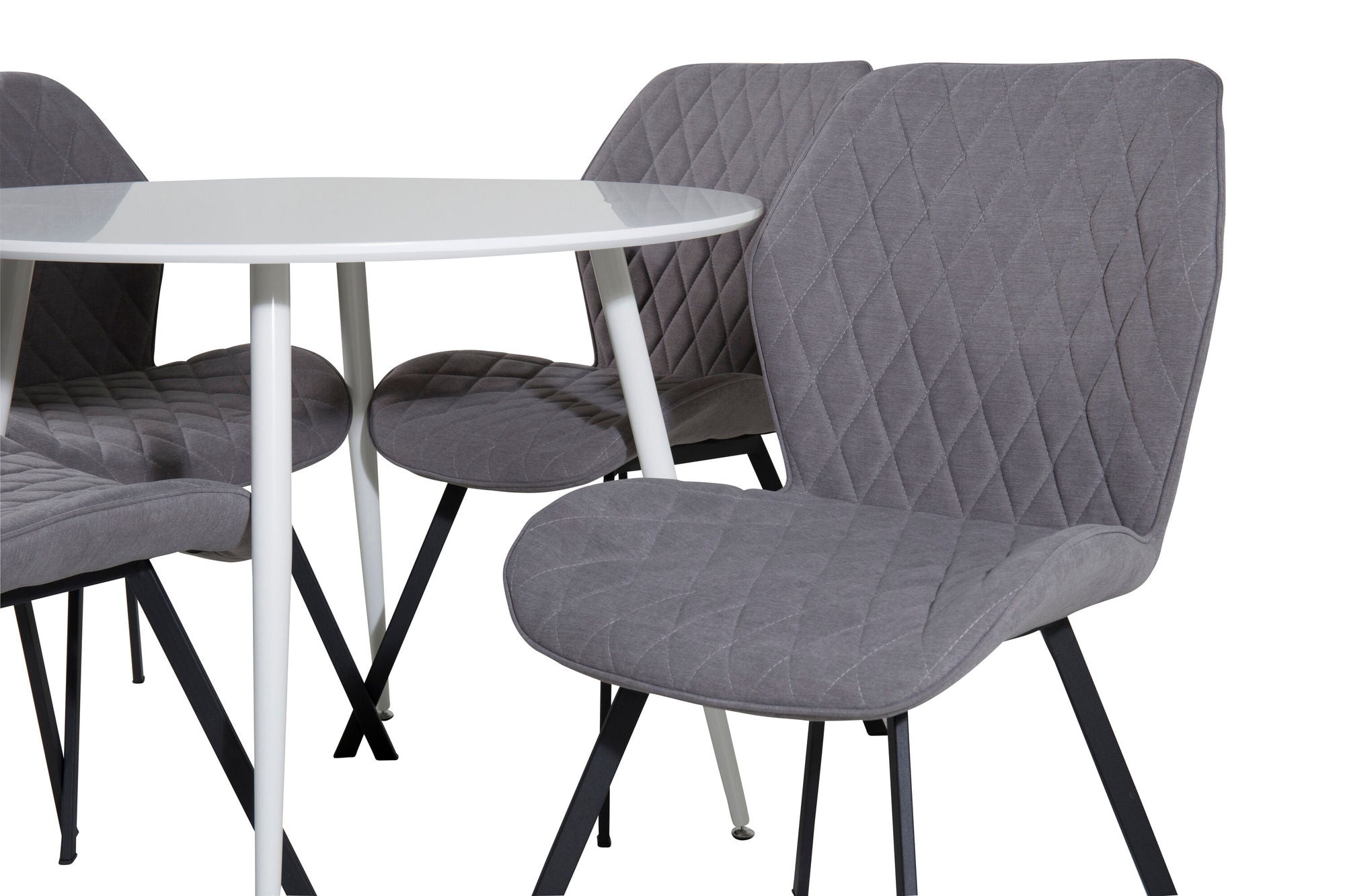 Venture Home Plaza rund bord 100 cm - White top / White Legs+Gemma Spisebordsstol - Black Legs - Grey Fabric_4