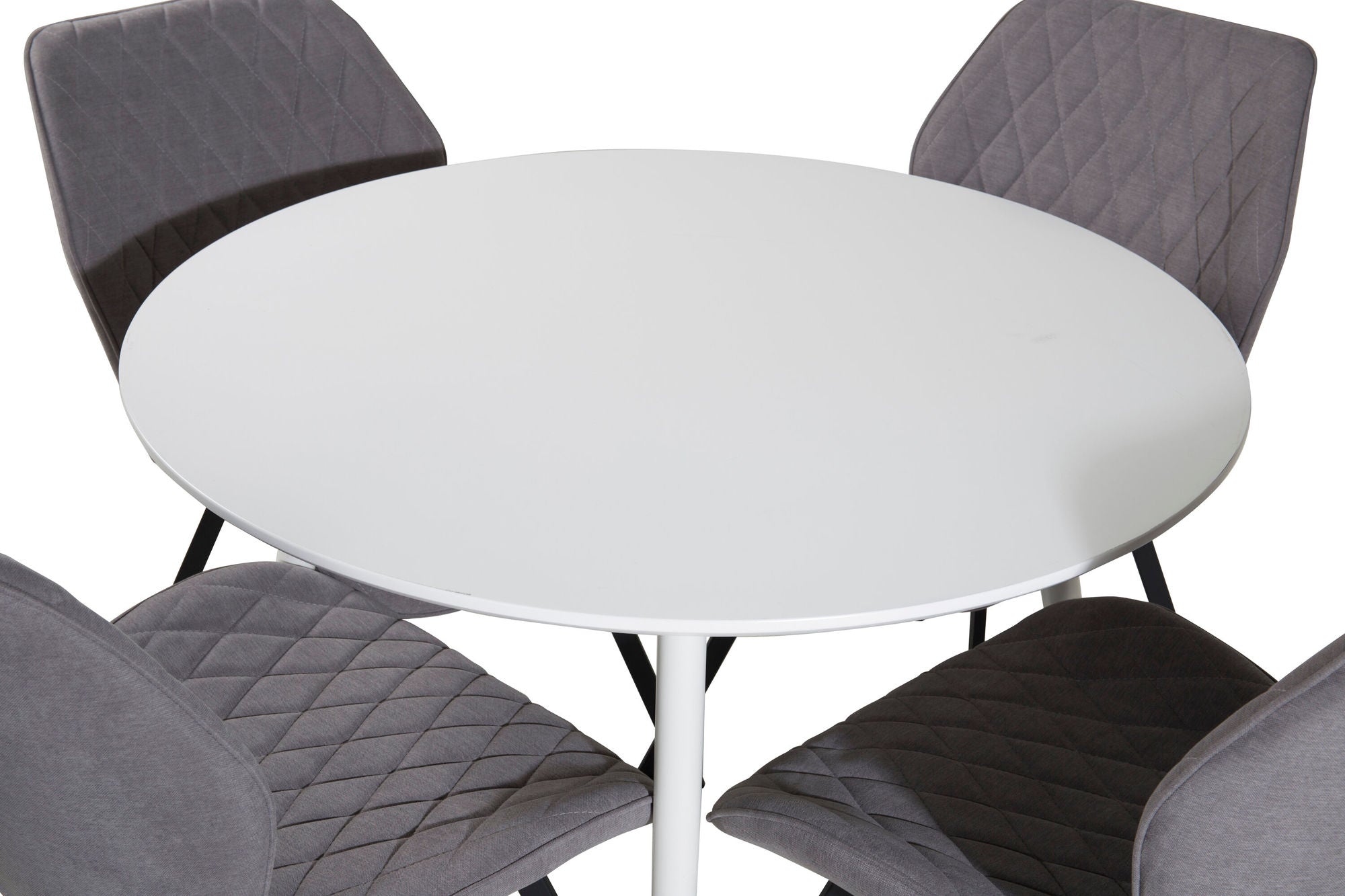 Venture Home Plaza rund bord 100 cm - White top / White Legs+Gemma Spisebordsstol - Black Legs - Grey Fabric_4