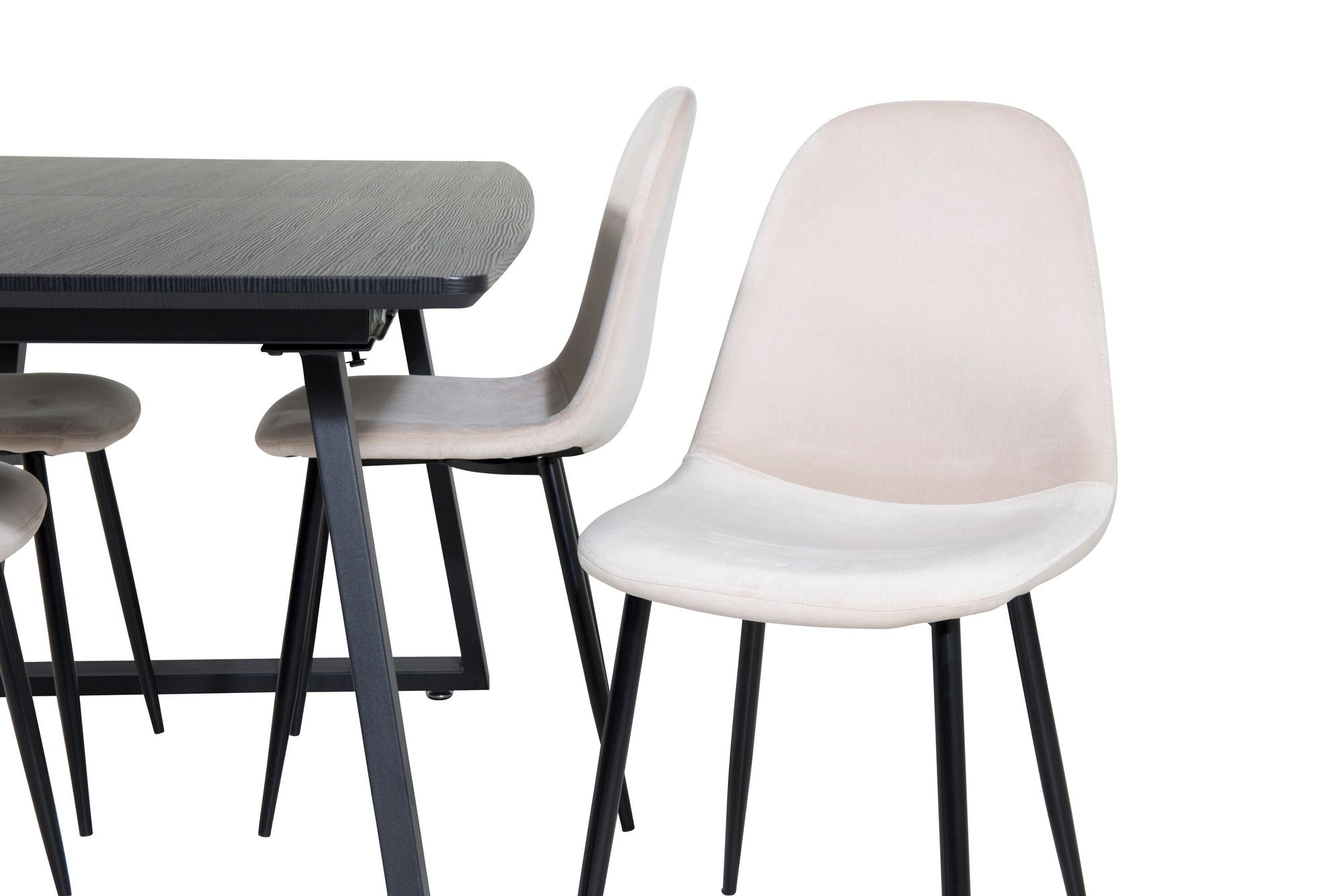 Venture Home Inca Extentionbord - Black top / black Legs+Polar Spisebordsstol- Black legs / Beige Velvet (ersätter 19902-880)_4