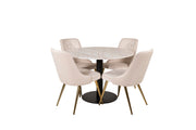 Venture Home Estelle runt Matbord - Svart / Vit marmor - ø106*H75+Velvet Deluxe Spisebordsstol - Brushed brass leg / Beige Velvet_4