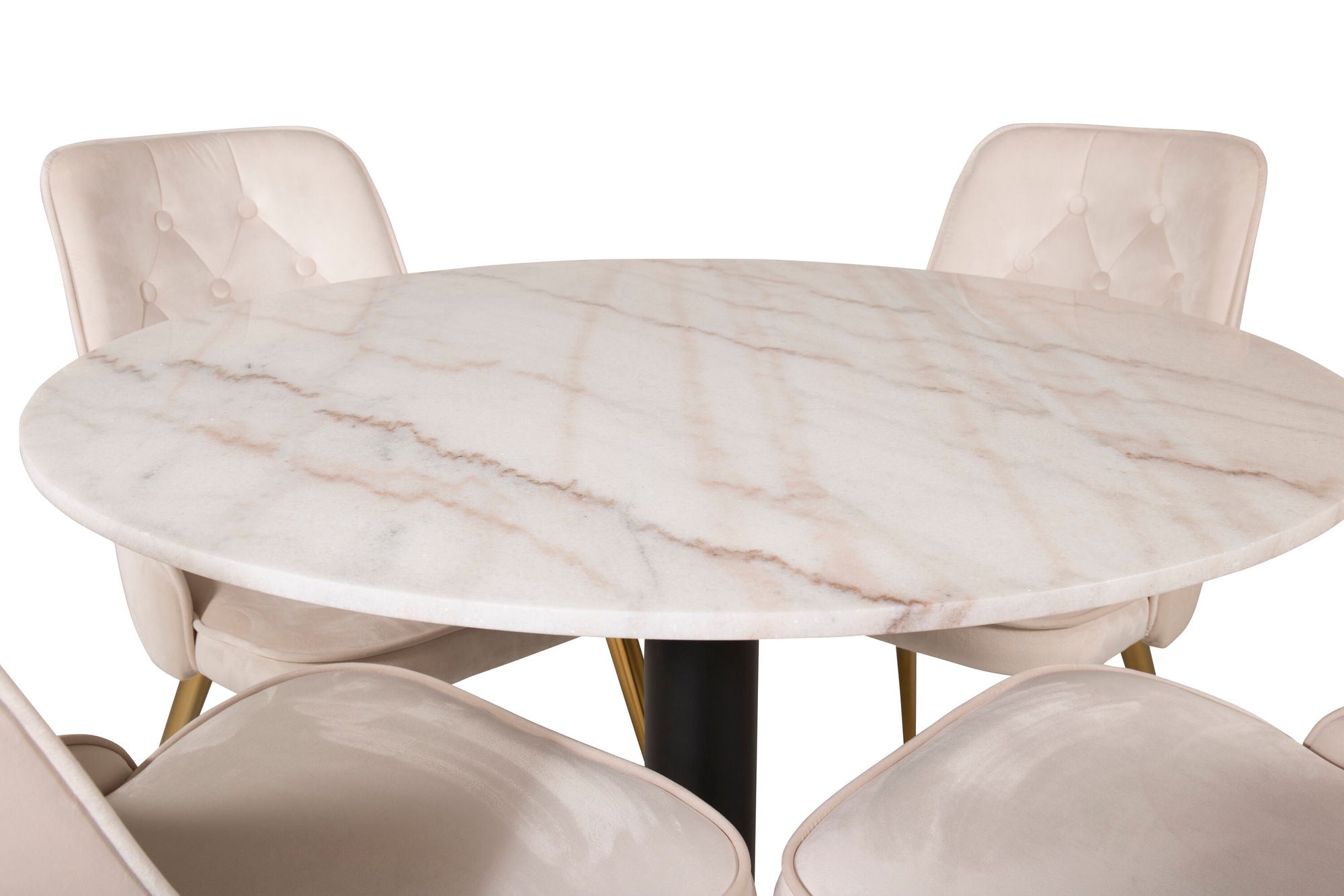 Venture Home Estelle runt Matbord - Svart / Vit marmor - ø106*H75+Velvet Deluxe Spisebordsstol - Brushed brass leg / Beige Velvet_4