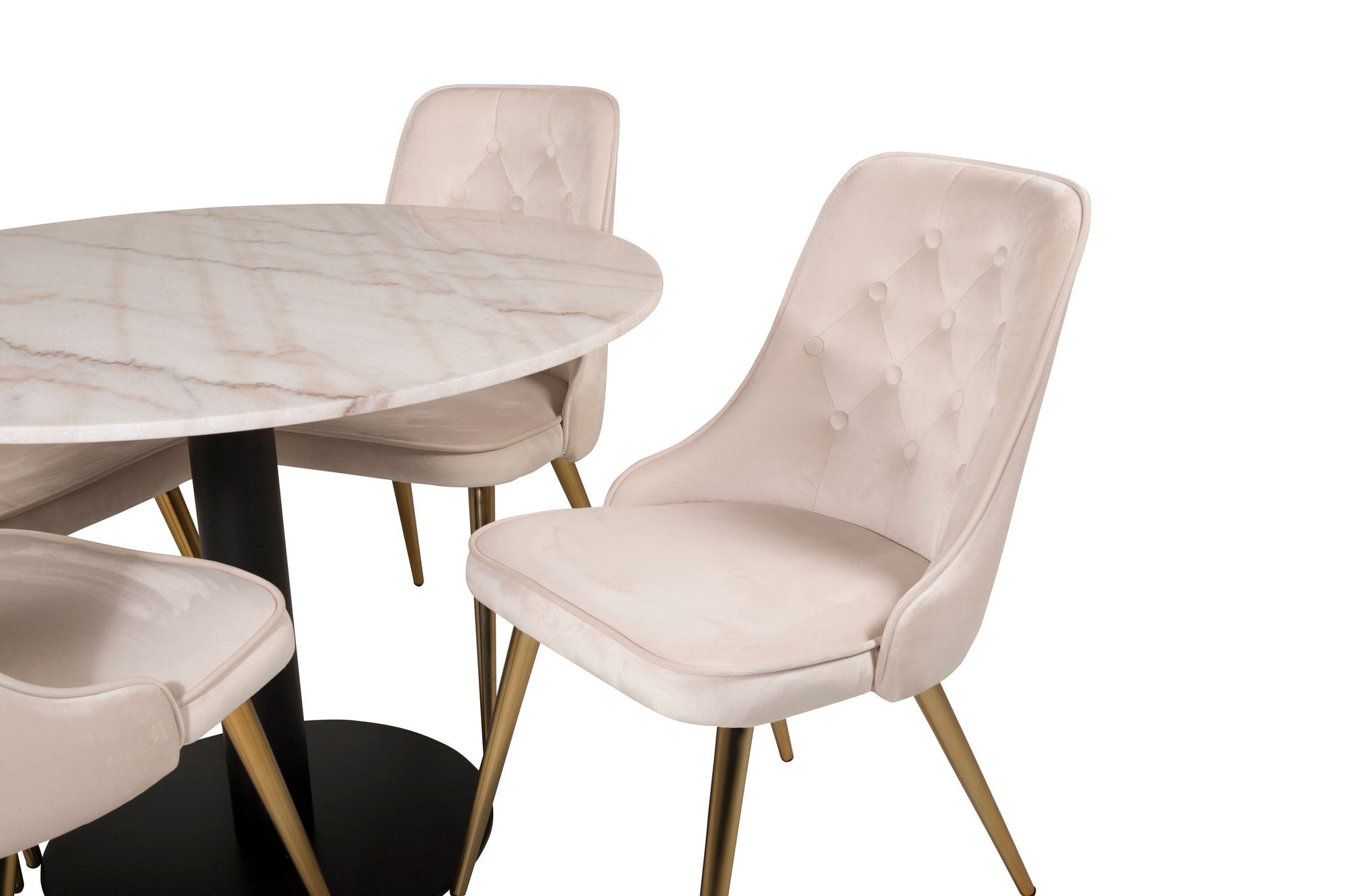 Venture Home Estelle runt Matbord - Svart / Vit marmor - ø106*H75+Velvet Deluxe Spisebordsstol - Brushed brass leg / Beige Velvet_4