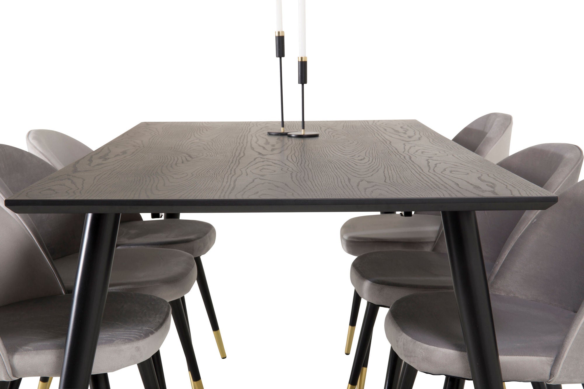 Venture Home Dipp spisebord - 180*90cm - Black Veneer / black legs w brass dipp +Velvet Ma