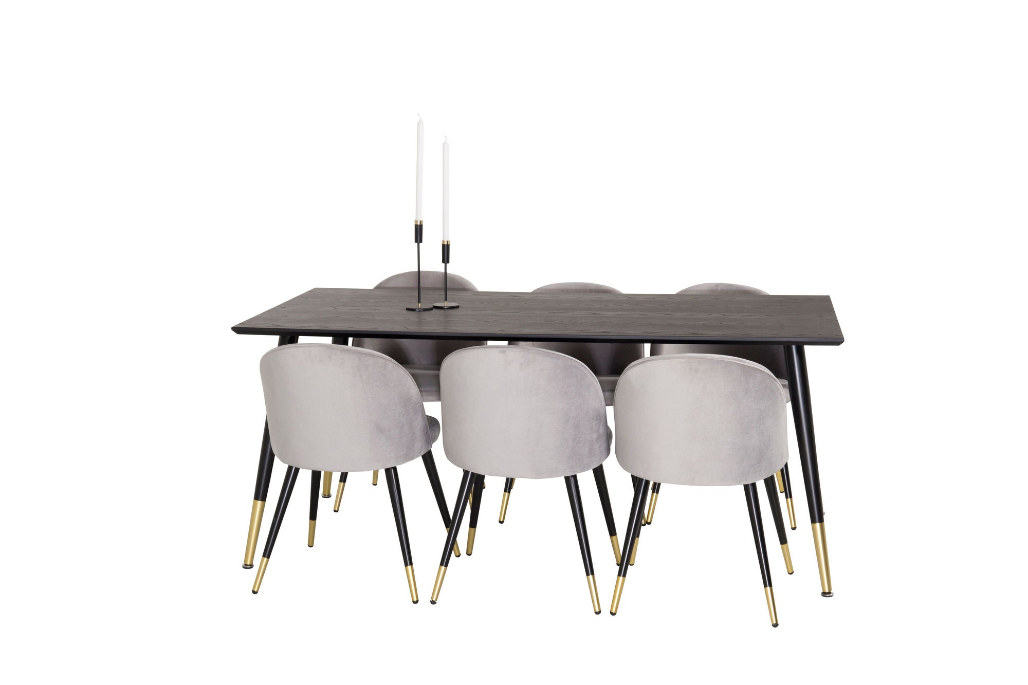 Venture Home Dipp spisebord - 180*90cm - Black Veneer / black legs w brass dipp +Velvet Ma