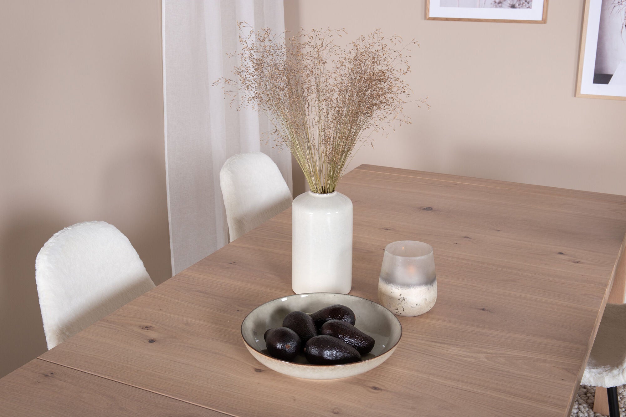 Venture Home Slider Extention bord - White Wash - 170+40+40cm +Polar Fluff Spisebordsstol - B