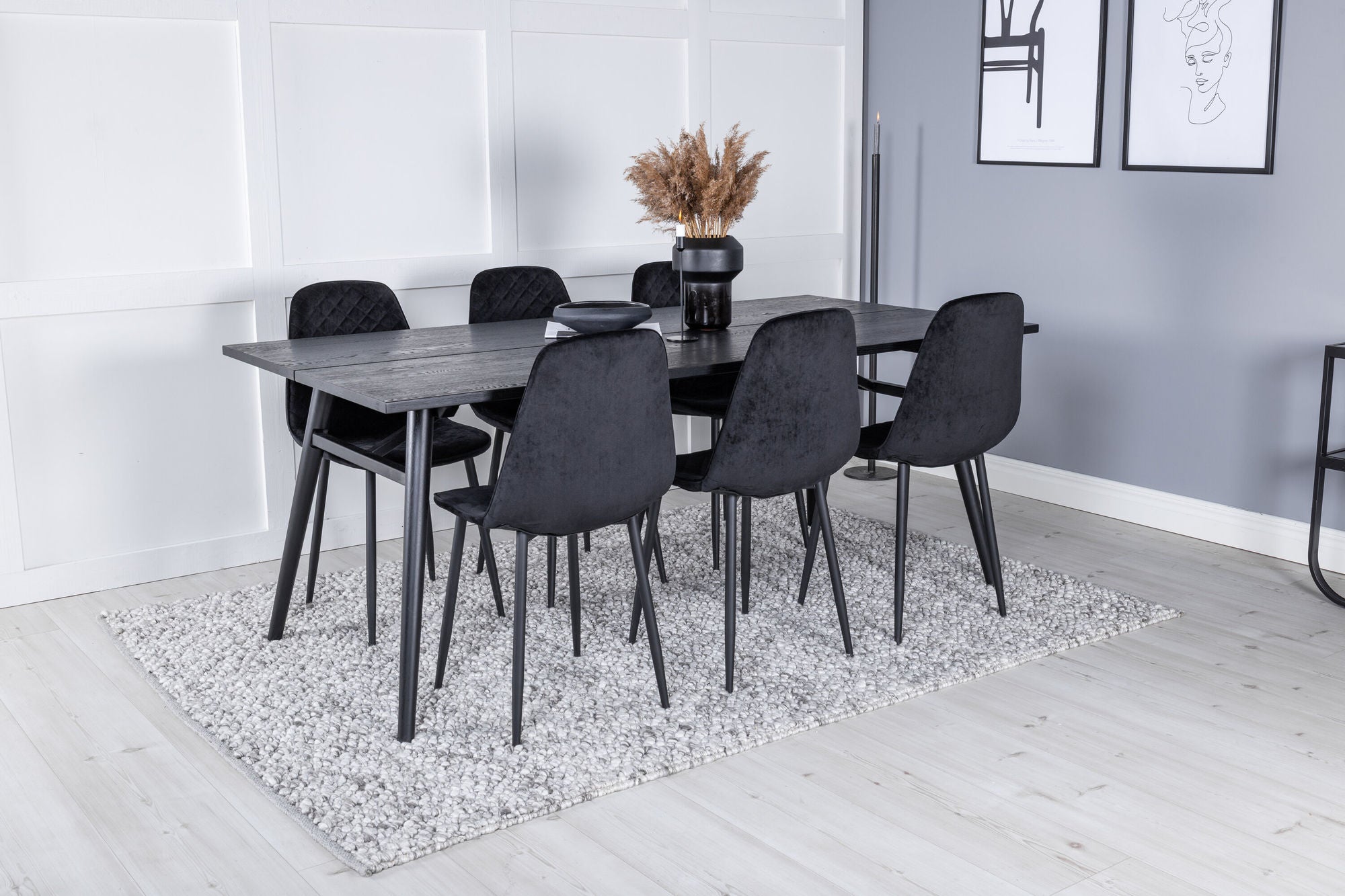 Venture Home Sleek Extentionbord Black Brushed - 195*95+Polar Diamond Spisebordsstol - Black Legs - Black Velvet_6