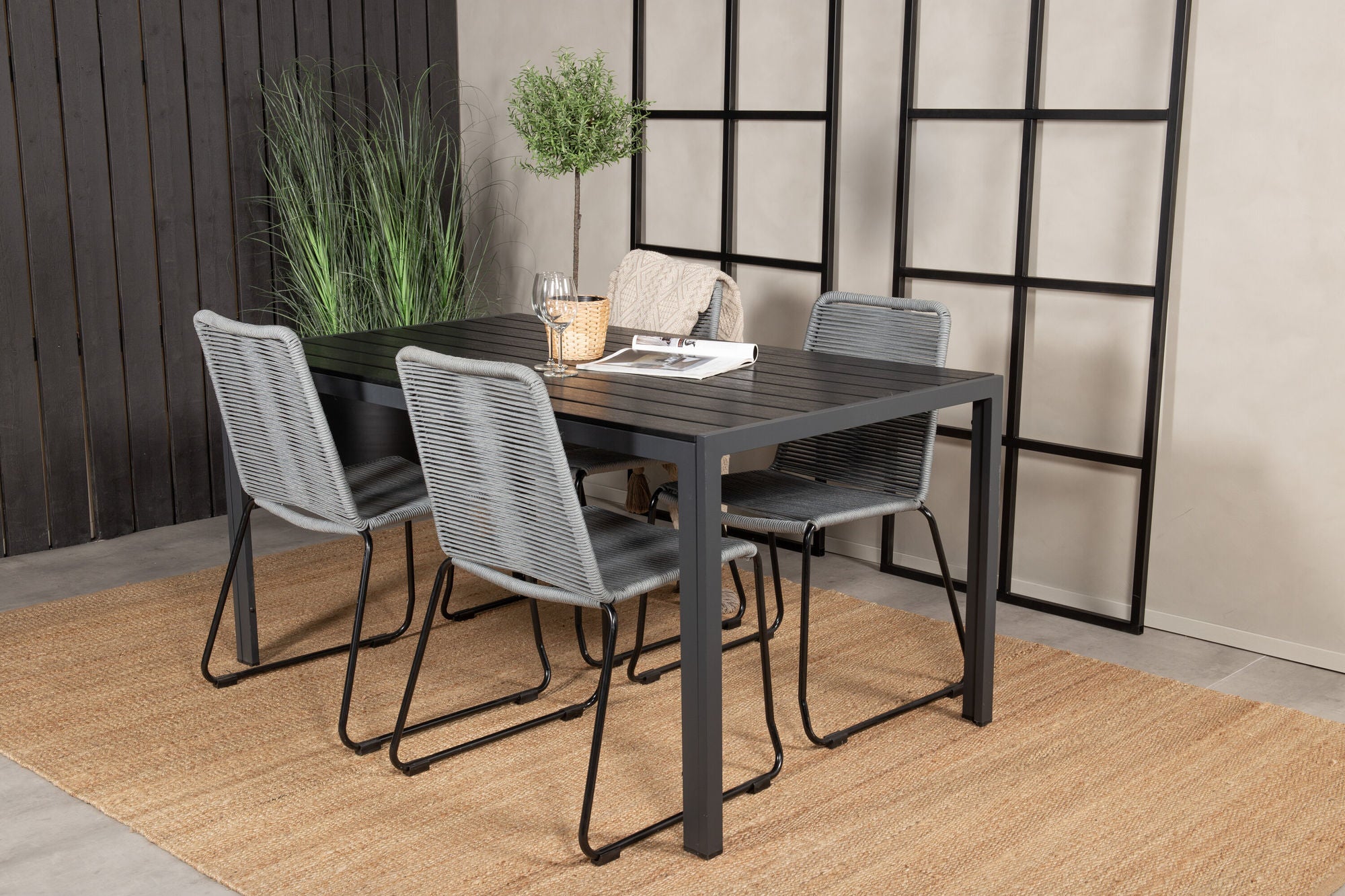Venture Home Break spisebord - 150*90 Black Alu / Black Aintwood +Lindos Spisebordsstol - Bl