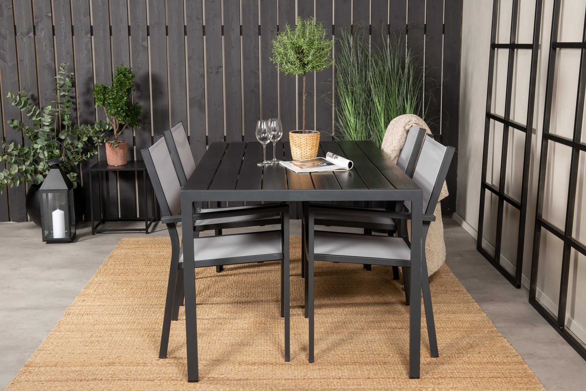 Venture Home Break spisebord - 150*90 Black Alu / Black/Grey Aintwood +Copacabana Arm stol (st