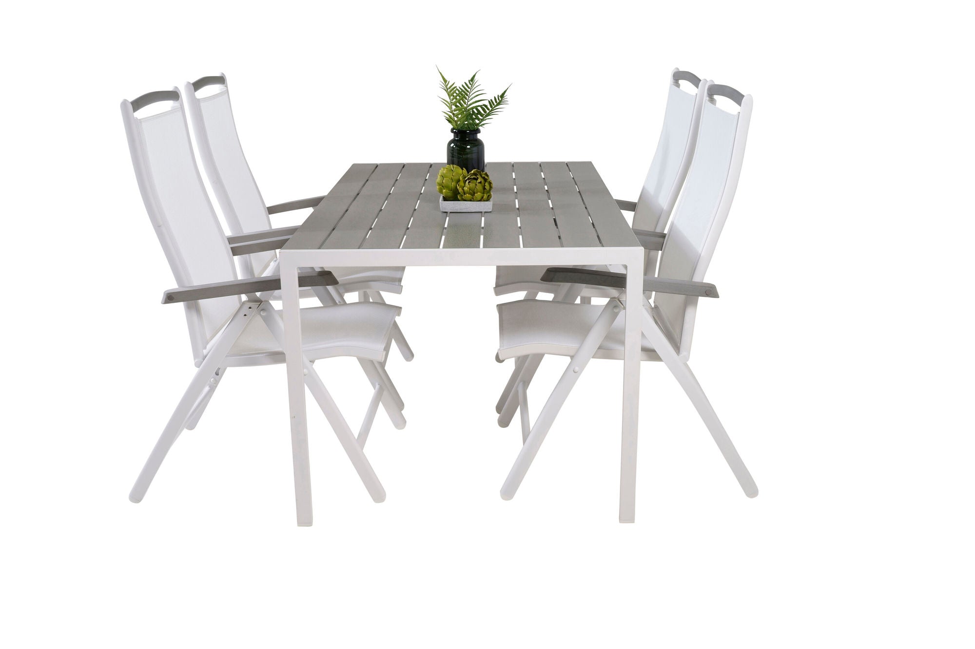Venture Home Break spisebord - White Alu / Grey Aintwood - 150*90+Albany stol 5:pos - Whi
