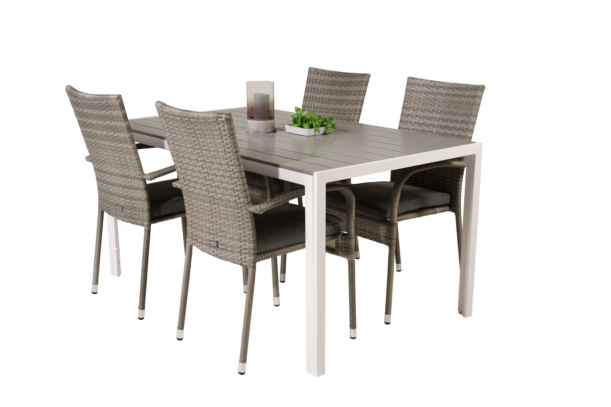 Venture Home Break spisebord - White Alu / Grey Aintwood - 150*90+Anna Arm stol (stackabl