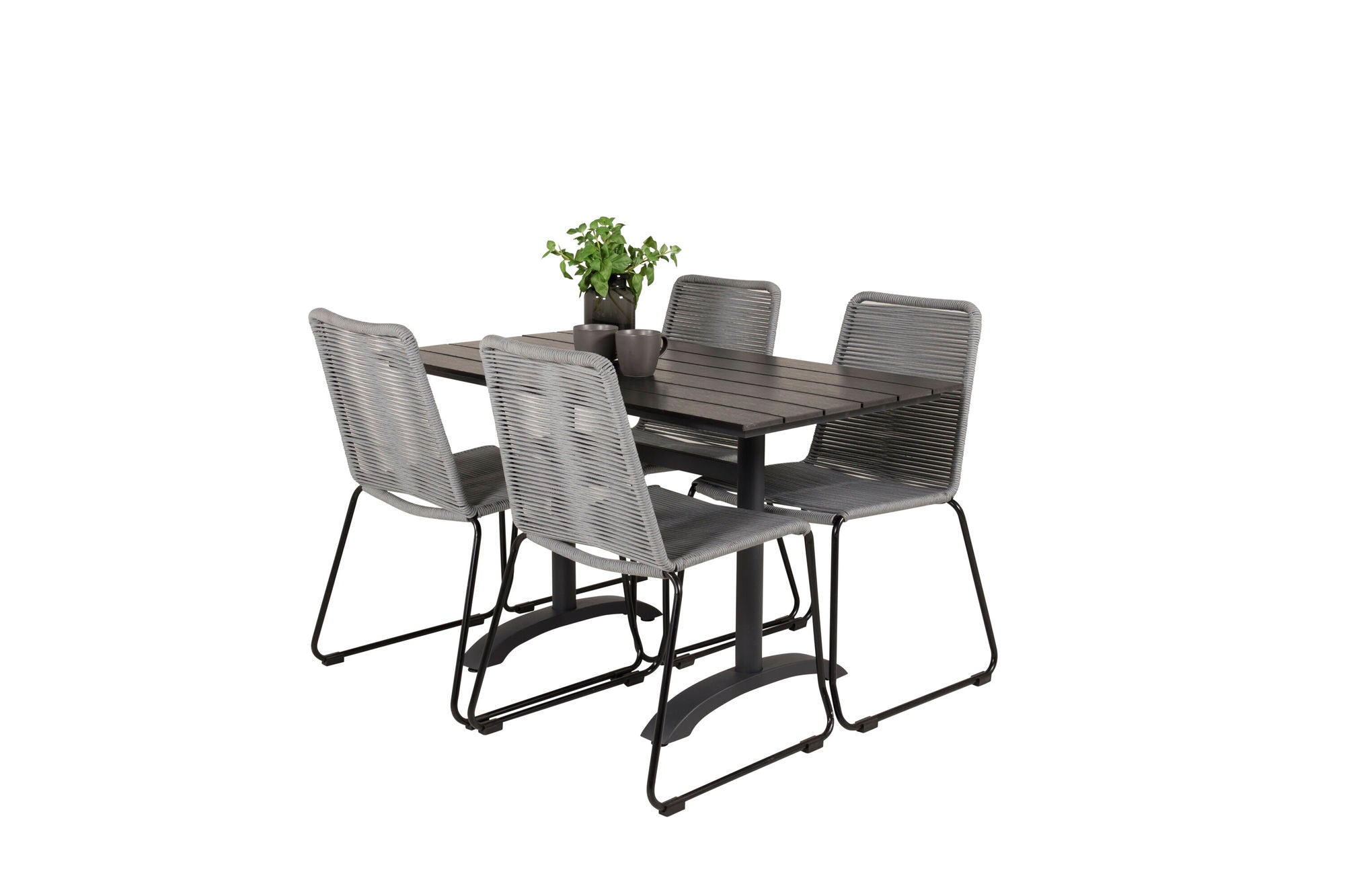 Venture Home Denver Café bord 120*70 - Black Alu / Black Aintwood+Lindos Spisebordsstol - Blac