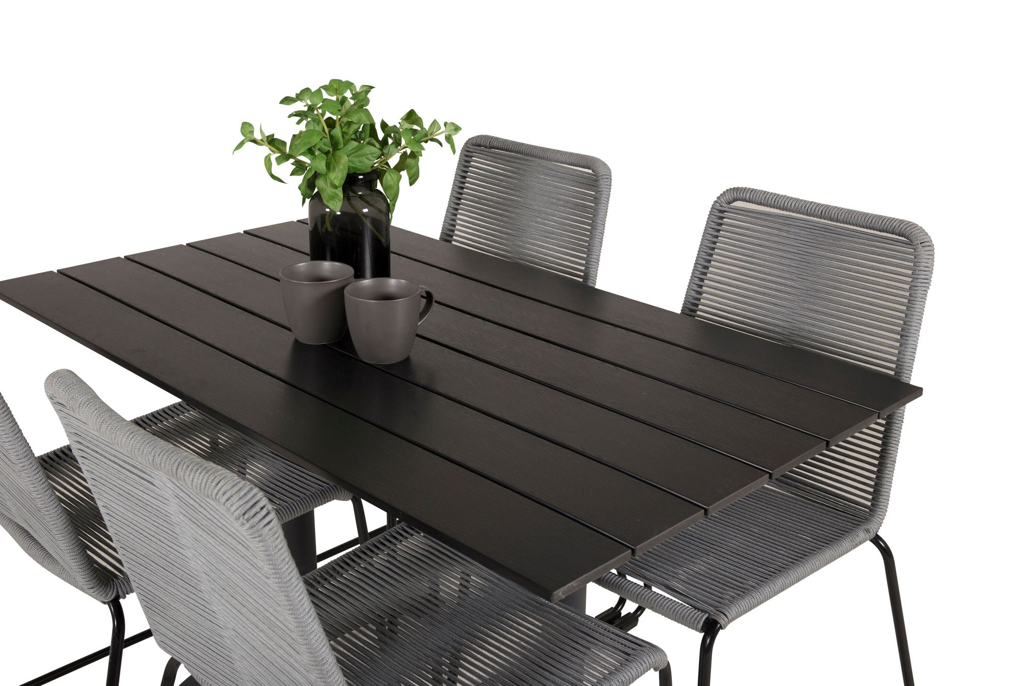 Venture Home Denver Café bord 120*70 - Black Alu / Black Aintwood+Lindos Spisebordsstol - Blac