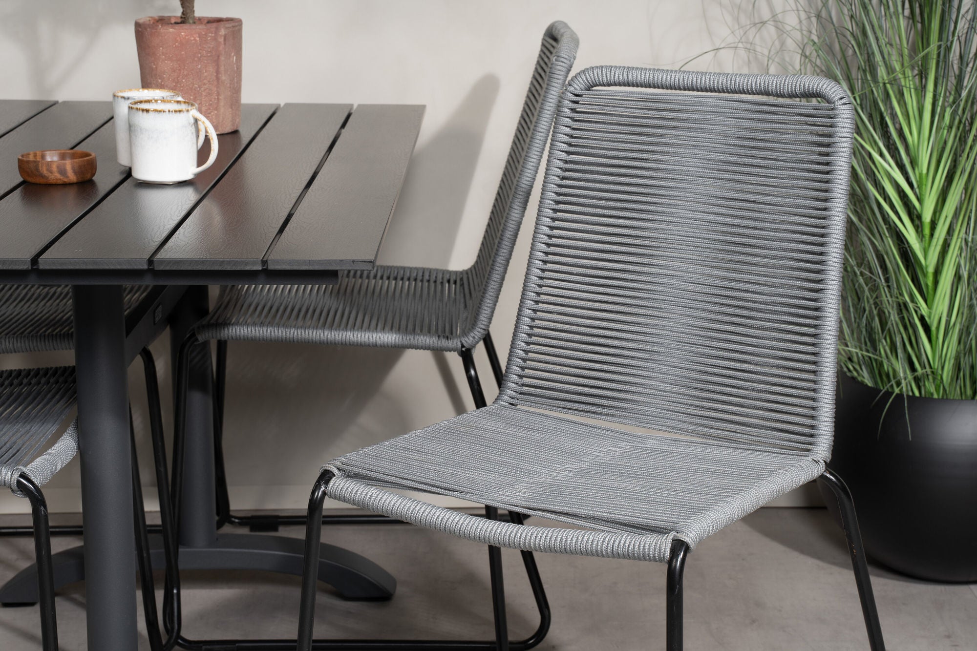 Venture Home Denver Café bord 120*70 - Black Alu / Black Aintwood+Lindos Spisebordsstol - Blac