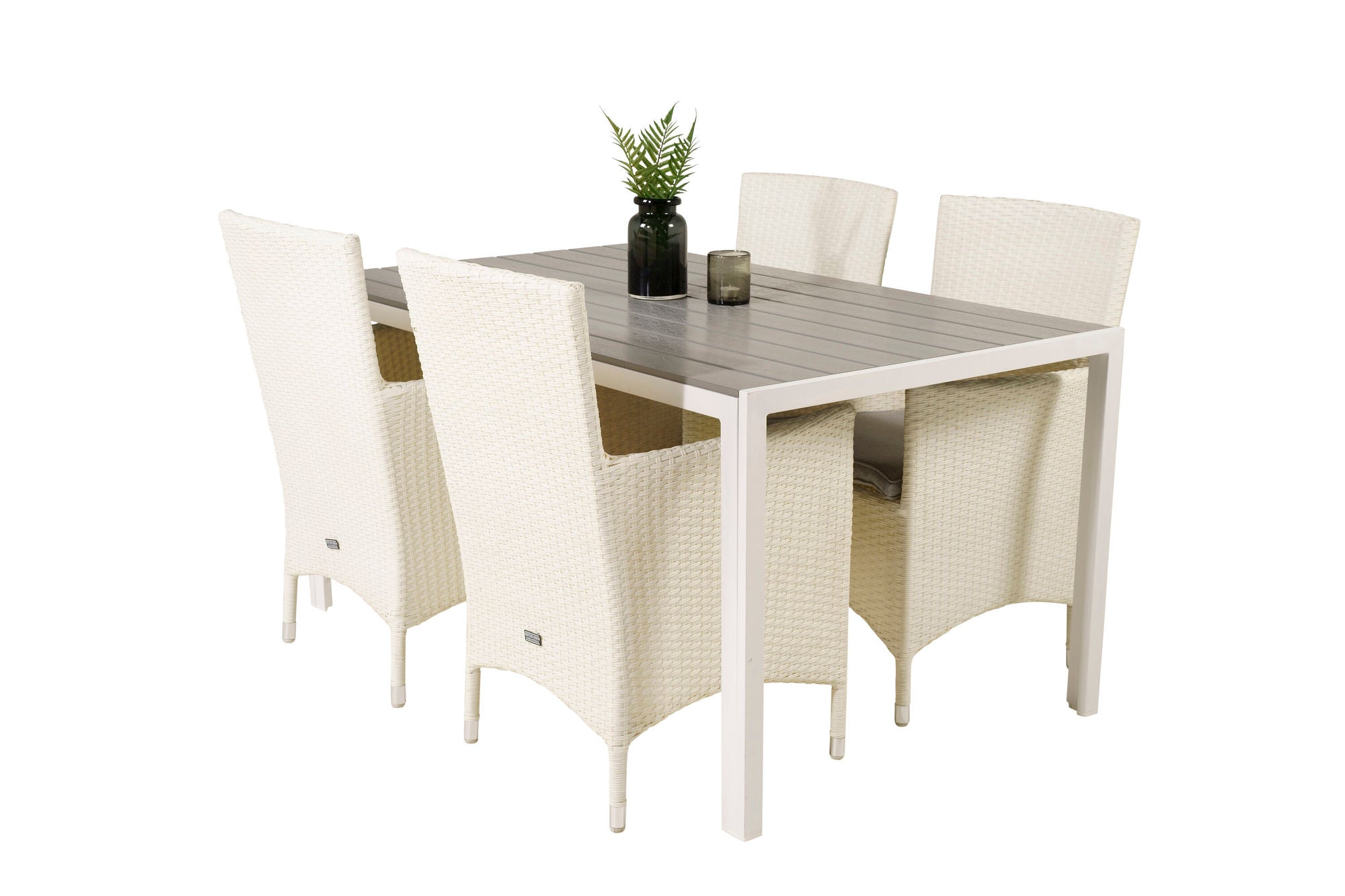 Venture Home Break spisebord - White Alu / Grey Aintwood - 150*90+Malin Arm stol with cus