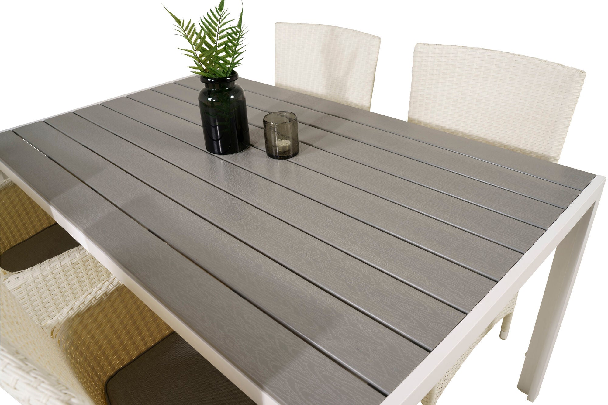 Venture Home Break spisebord - White Alu / Grey Aintwood - 150*90+Malin Arm stol with cus
