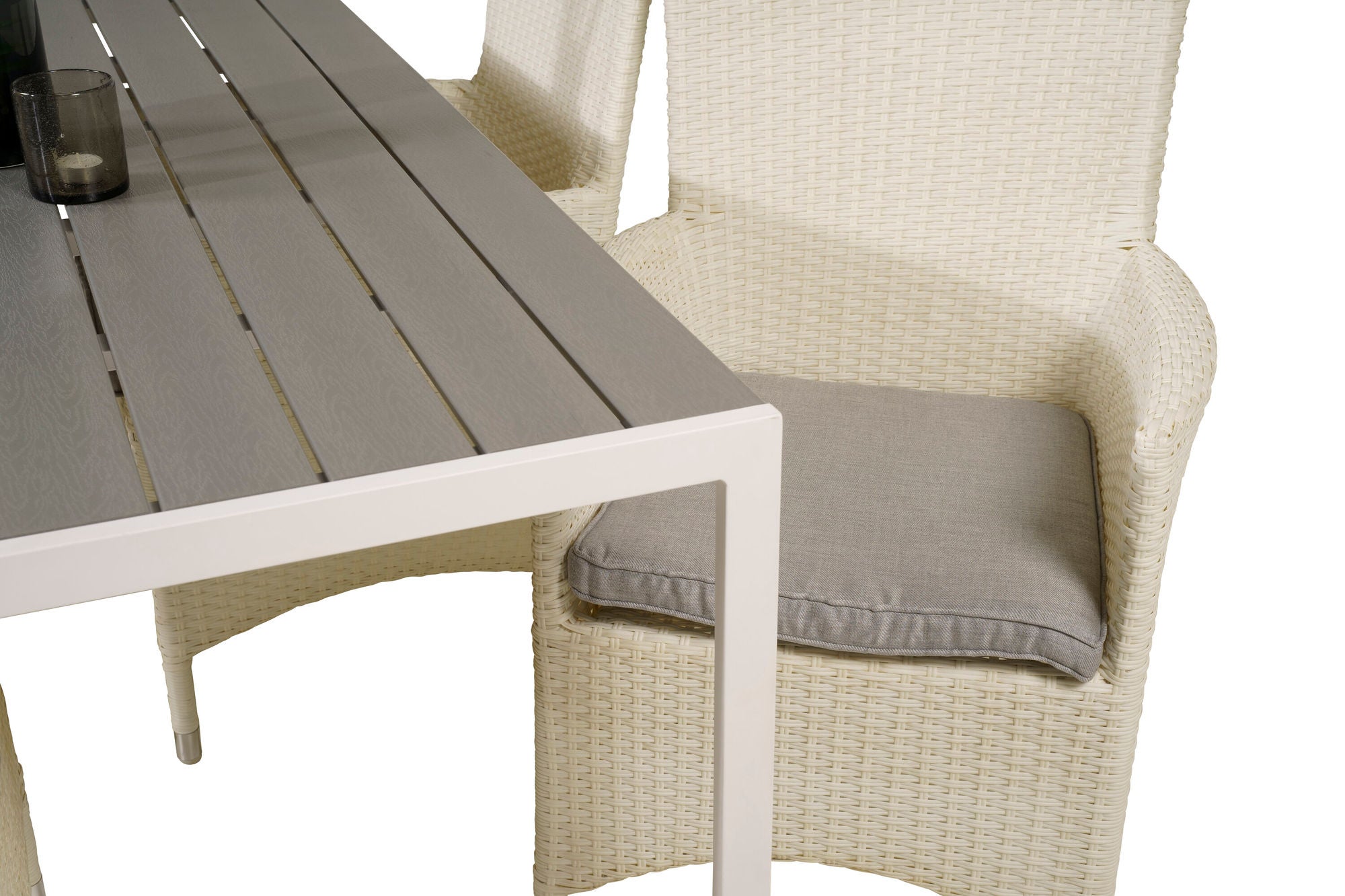 Venture Home Break spisebord - White Alu / Grey Aintwood - 150*90+Malin Arm stol with cus