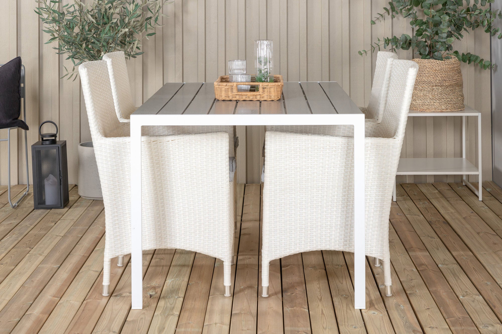 Venture Home Break spisebord - White Alu / Grey Aintwood - 150*90+Malin Arm stol with cus