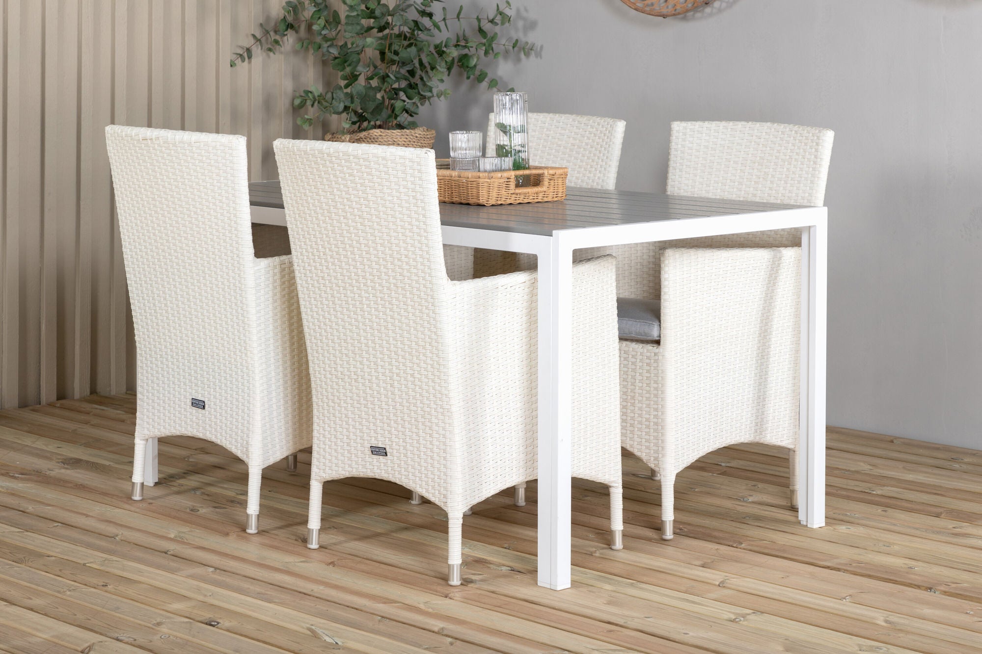 Venture Home Break spisebord - White Alu / Grey Aintwood - 150*90+Malin Arm stol with cus