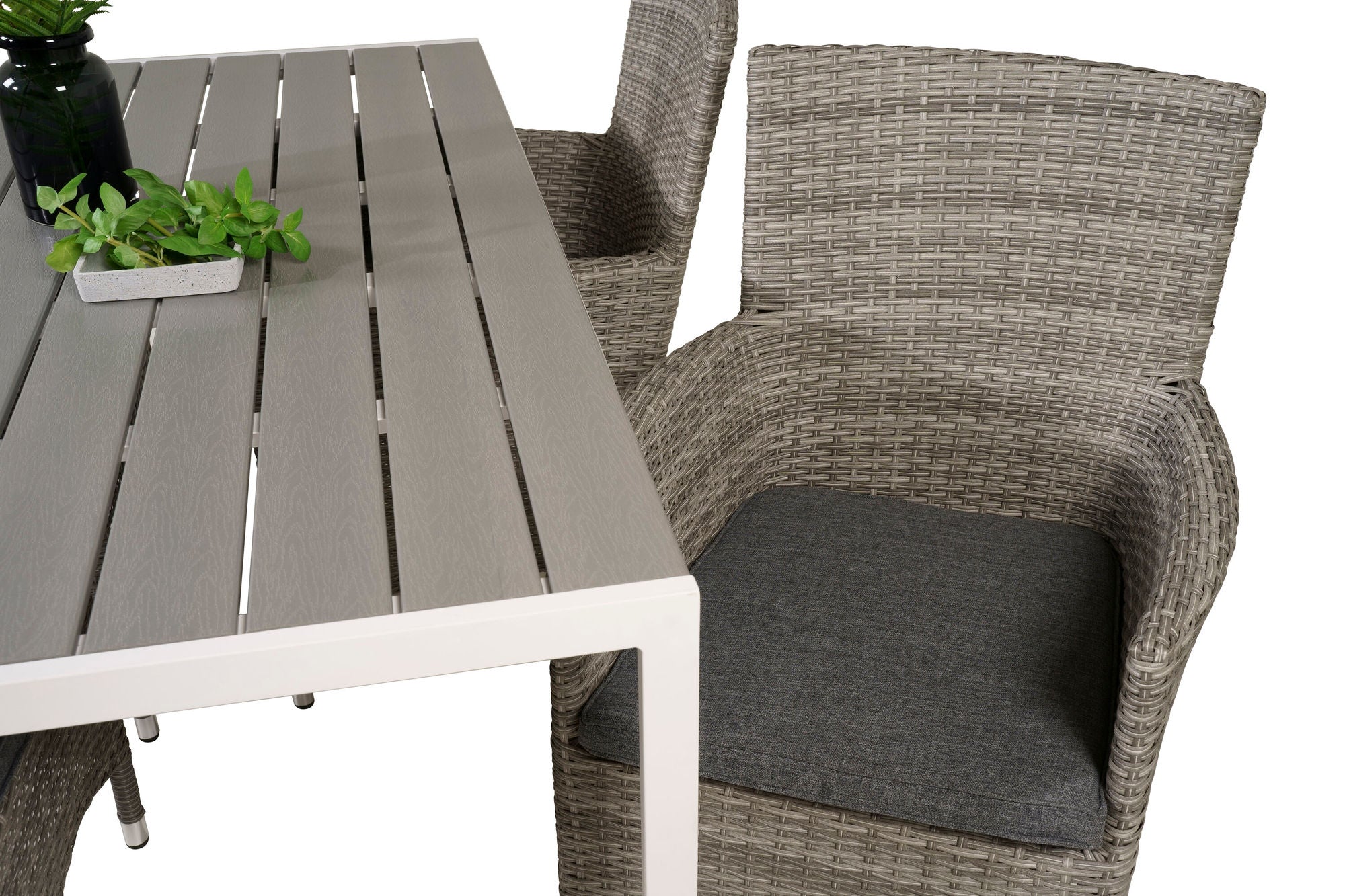 Venture Home Break spisebord - White Alu / Grey Aintwood - 150*90+Malin Arm stol with cus