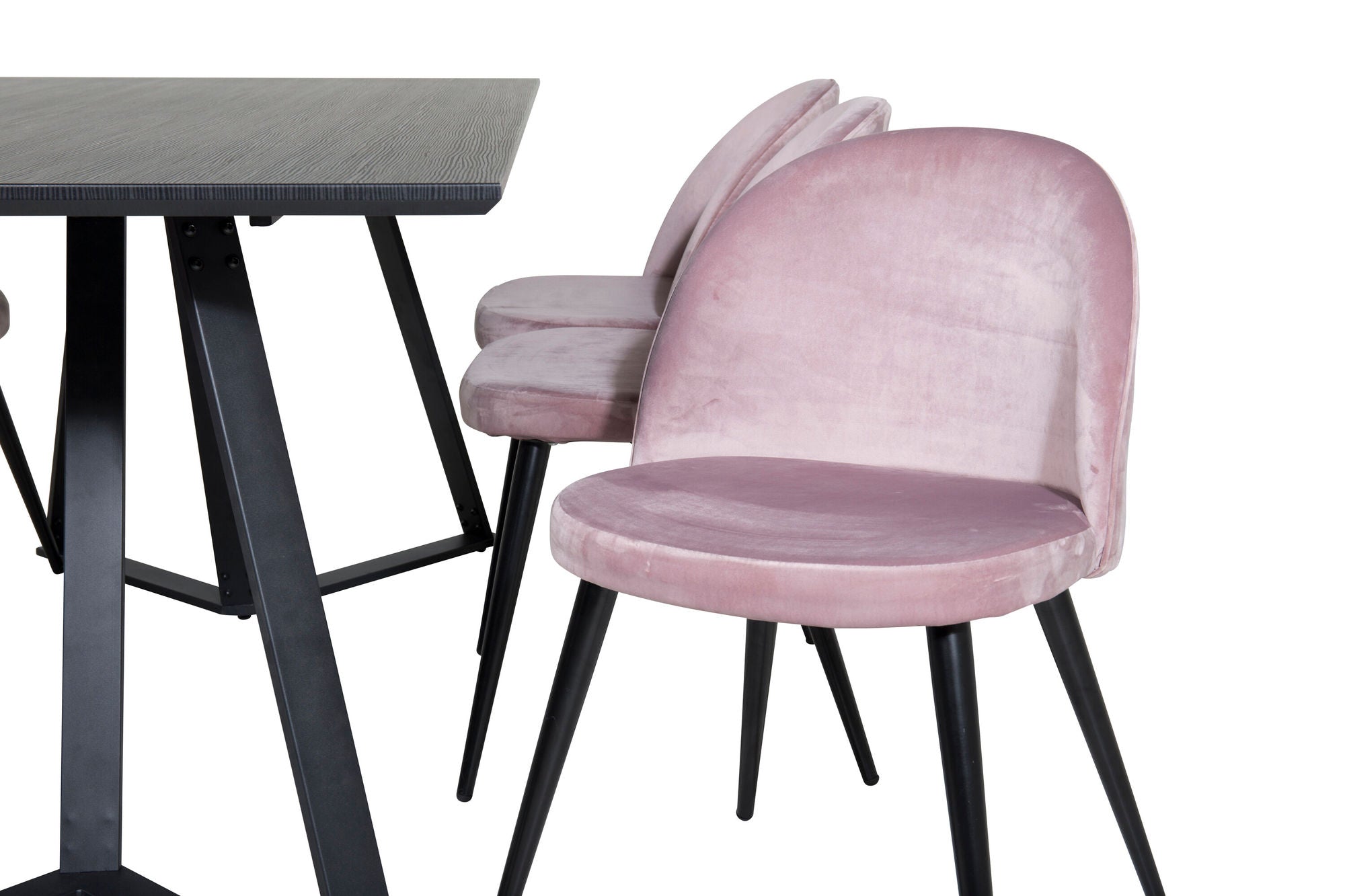 Venture Home Marina spisebord - Black top / Black Legs +Velvet Spisebordsstol - Pink / Black_6