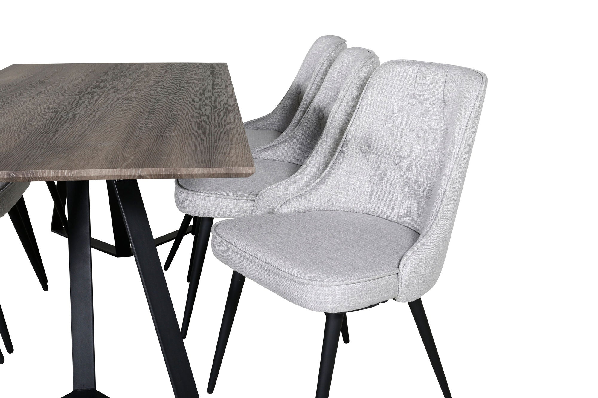 Venture Home Marina spisebord - 180*90*H75 - Grey / Black+Velvet Deluxe Spisebordsstol - Black Legs - Light Grey Fabric_6