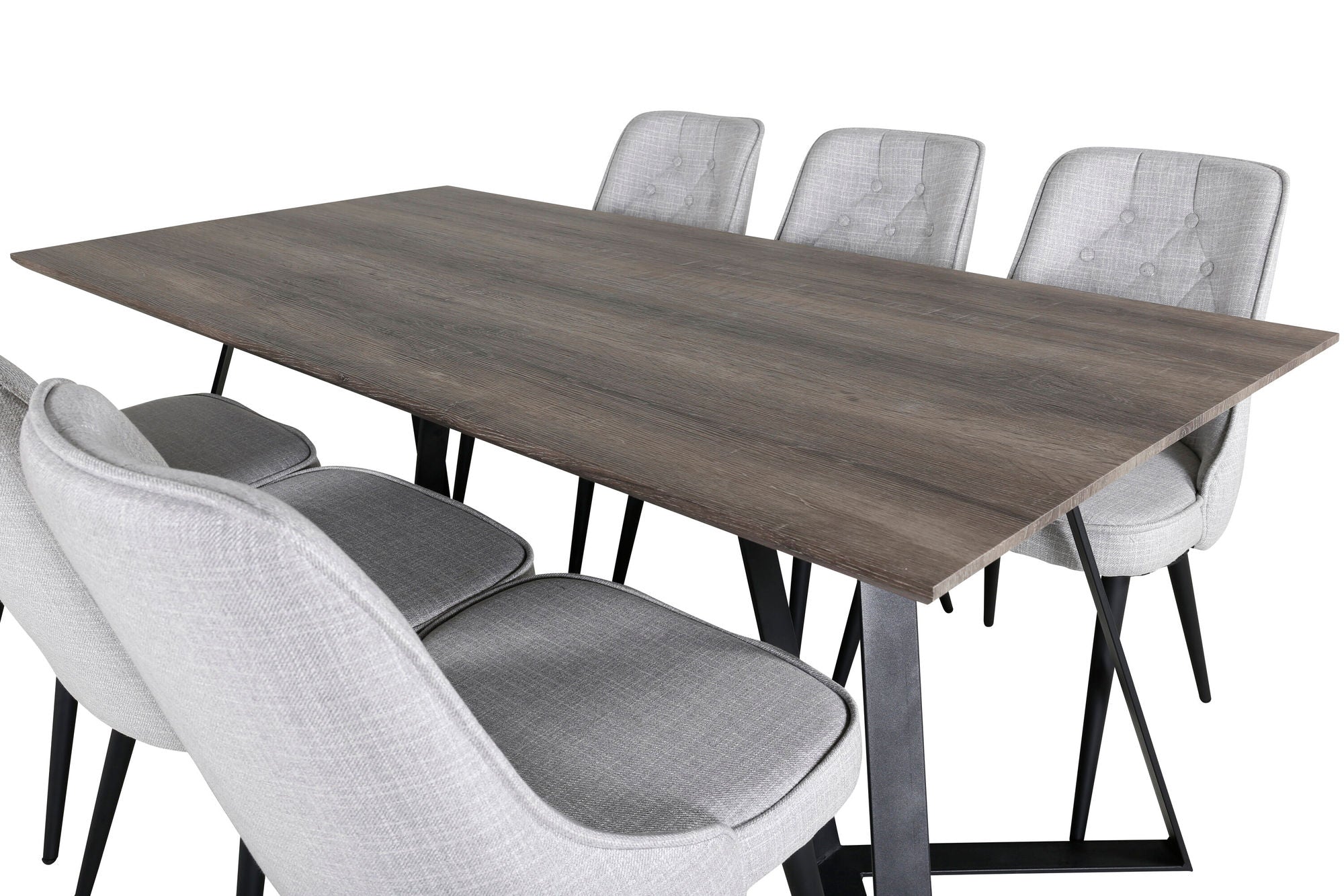 Venture Home Marina spisebord - 180*90*H75 - Grey / Black+Velvet Deluxe Spisebordsstol - Black Legs - Light Grey Fabric_6