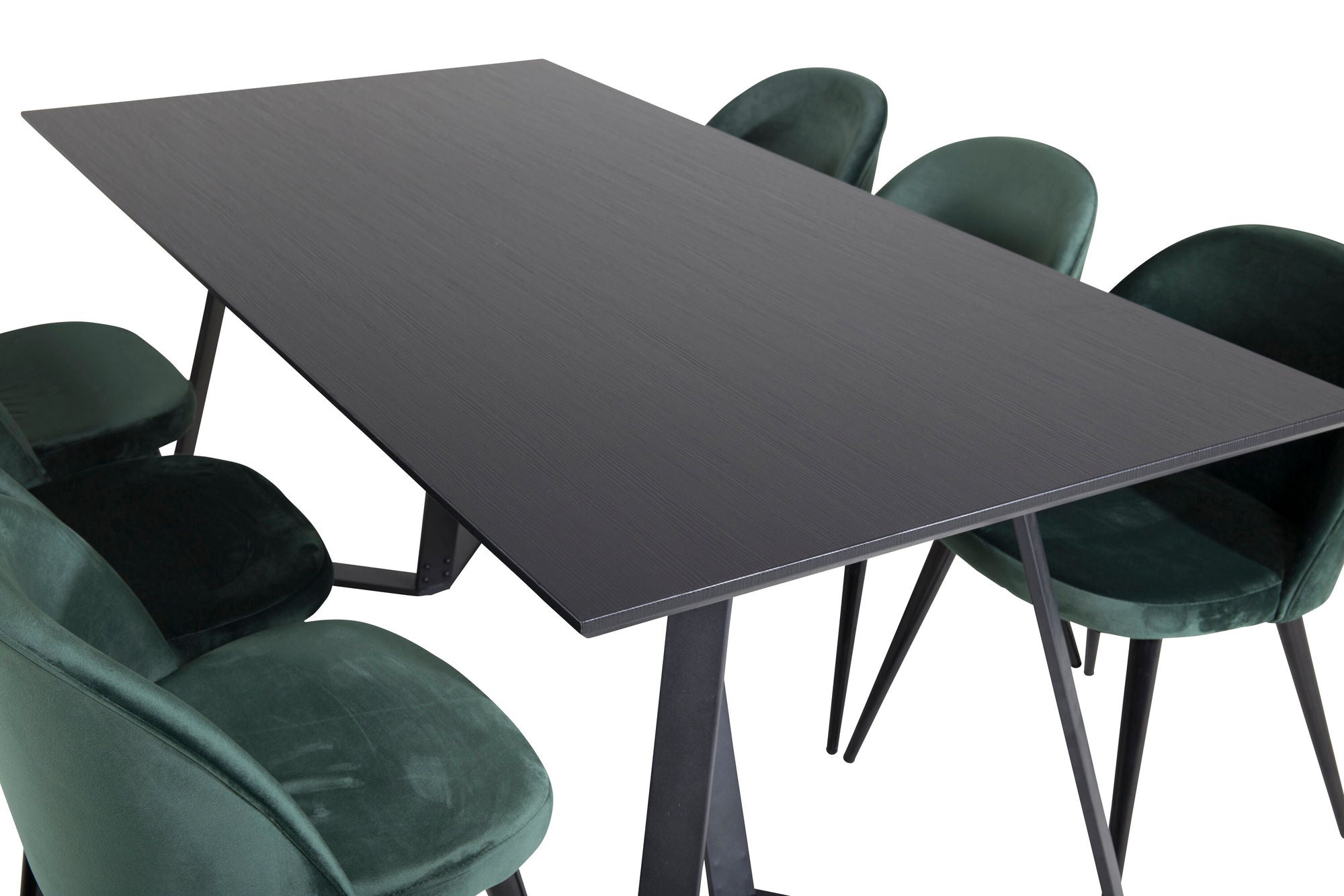 Venture Home Marina spisebord - Black top / Black Legs +Velvet Spisebordsstol - Green / Black_6