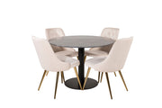 Venture Home Estelle runt Matbord - Svart / Svart marmor - ø106*H75+Velvet Deluxe Spisebordsstol - Brushed brass leg / Beige Velvet_4