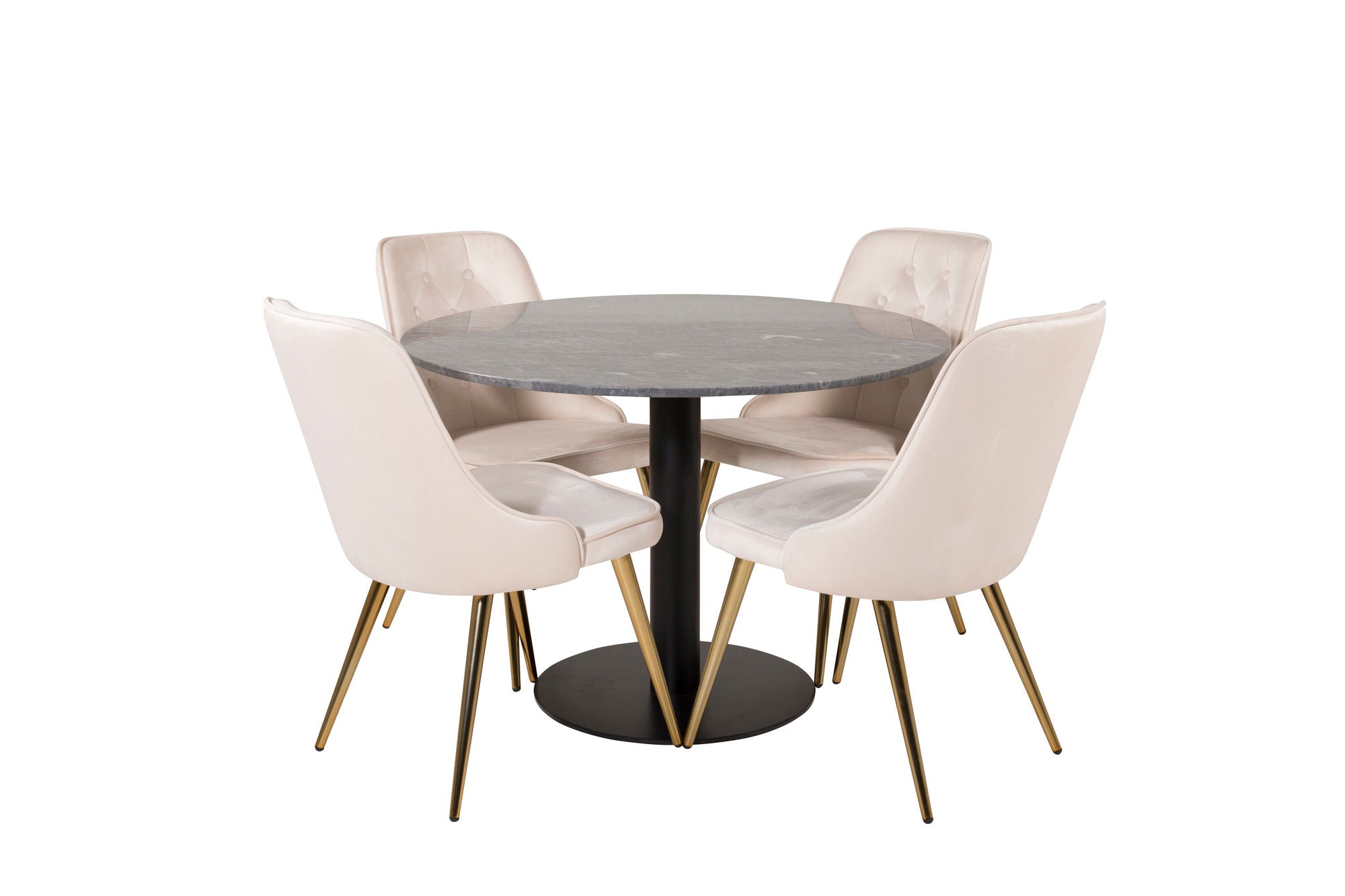 Venture Home Estelle runt Matbord - Svart / Svart marmor - ø106*H75+Velvet Deluxe Spisebordsstol - Brushed brass leg / Beige Velvet_4