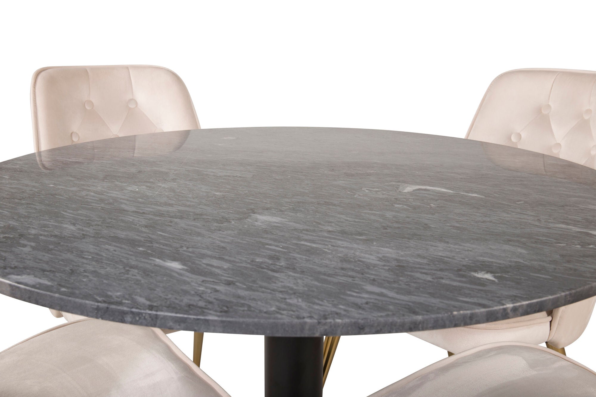 Venture Home Estelle runt Matbord - Svart / Svart marmor - ø106*H75+Velvet Deluxe Spisebordsstol - Brushed brass leg / Beige Velvet_4