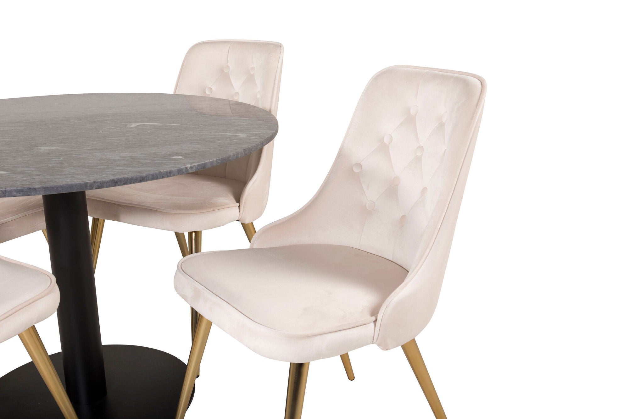 Venture Home Estelle runt Matbord - Svart / Svart marmor - ø106*H75+Velvet Deluxe Spisebordsstol - Brushed brass leg / Beige Velvet_4