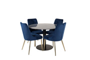 Venture Home Estelle spisebord round 106cm Grey Marble / Black Legs - Velvet Deluxe stol - Blue/Matt Brass Leg 4