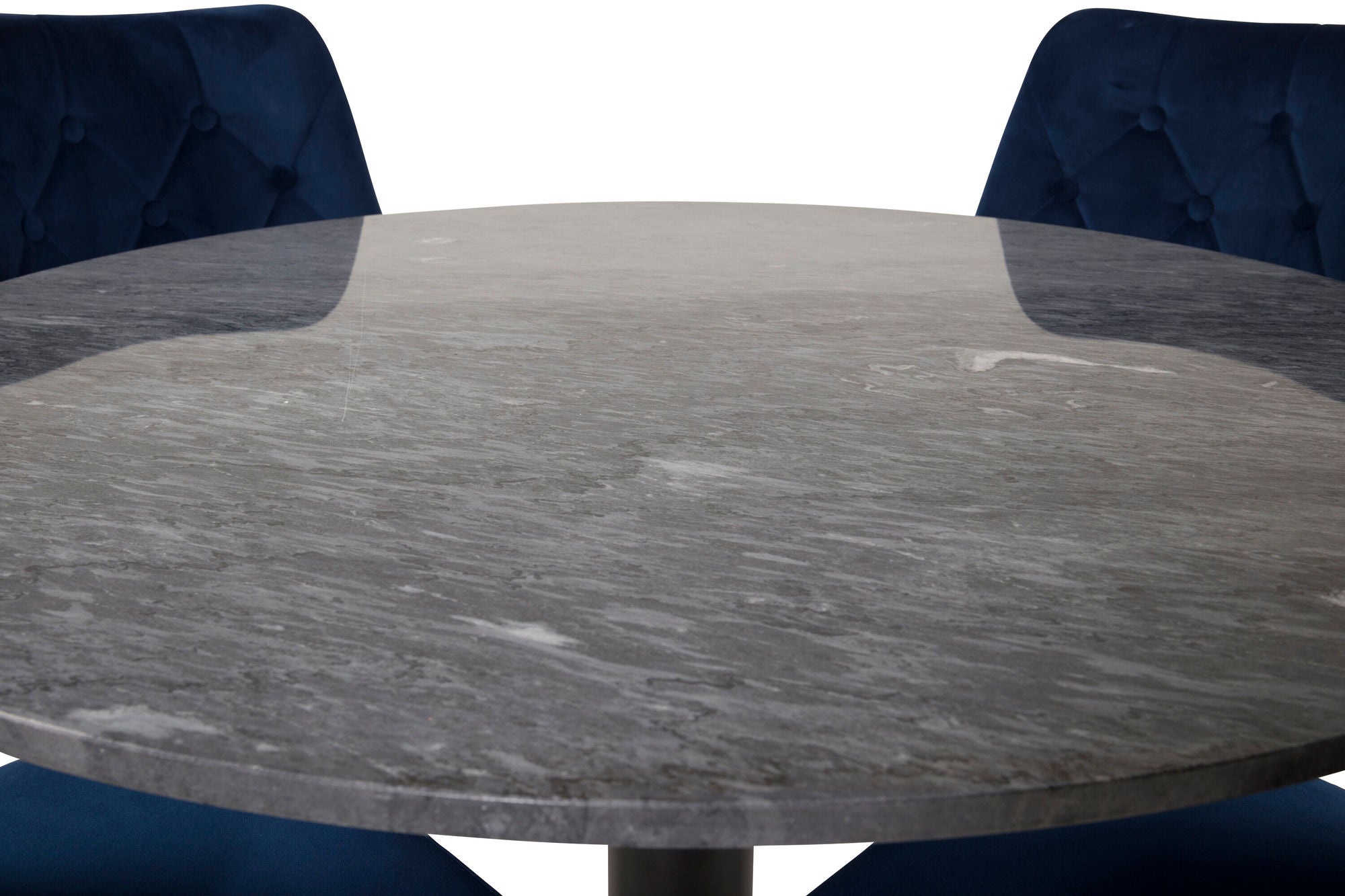 Venture Home Estelle spisebord round 106cm Grey Marble / Black Legs - Velvet Deluxe stol - Blue/Matt Brass Leg 4