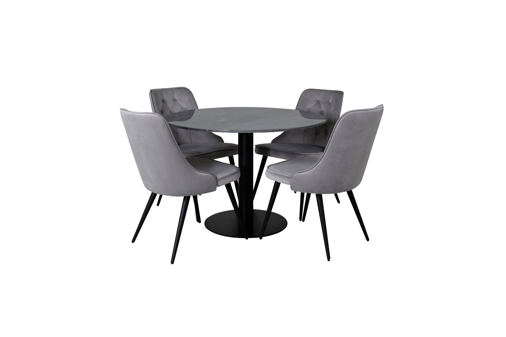 Venture Home Estelle runt Matbord - Svart / Svart marmor - ø106*H75+Velvet Deluxe Dining Chai