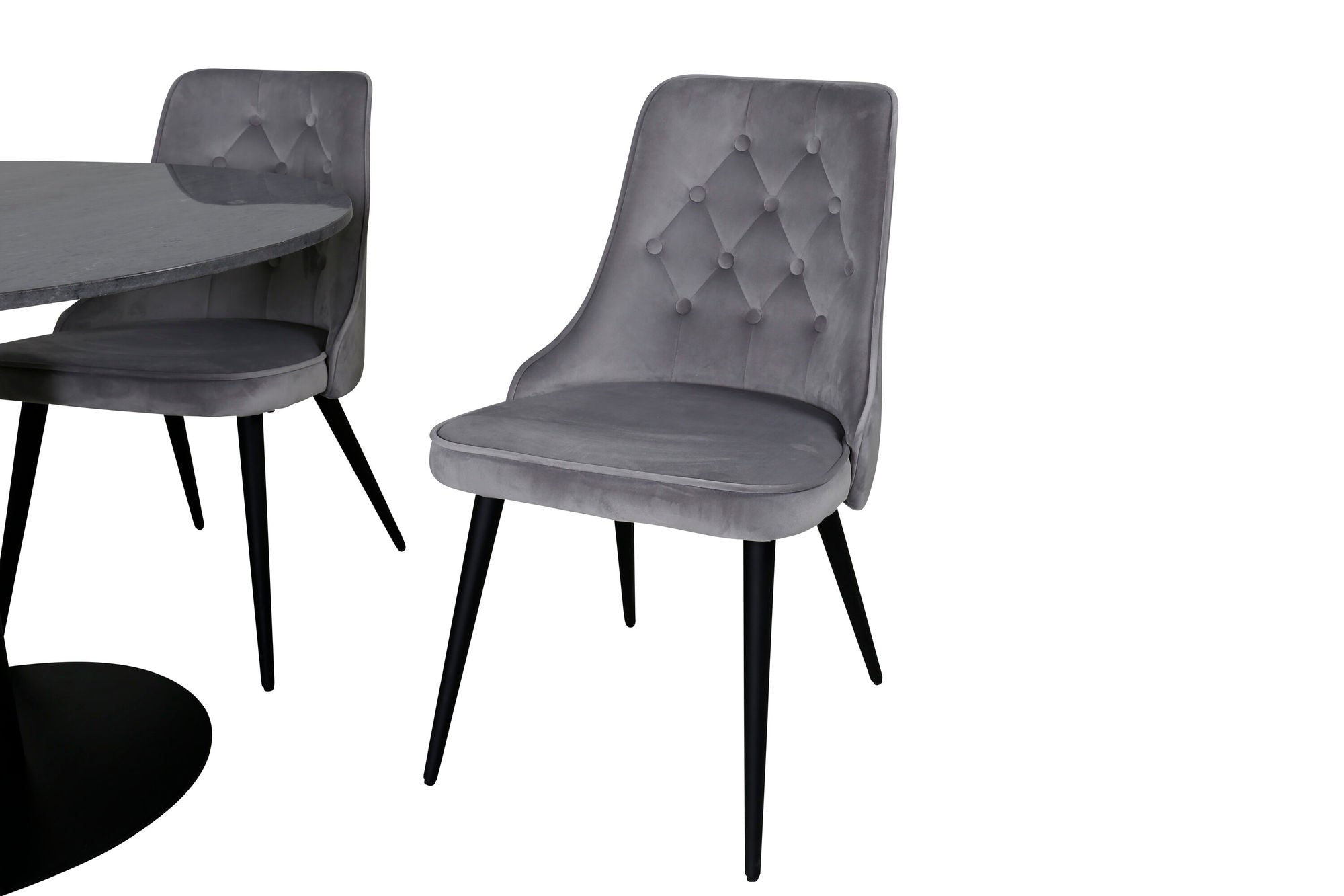 Venture Home Estelle runt Matbord - Svart / Svart marmor - ø106*H75+Velvet Deluxe Dining Chai