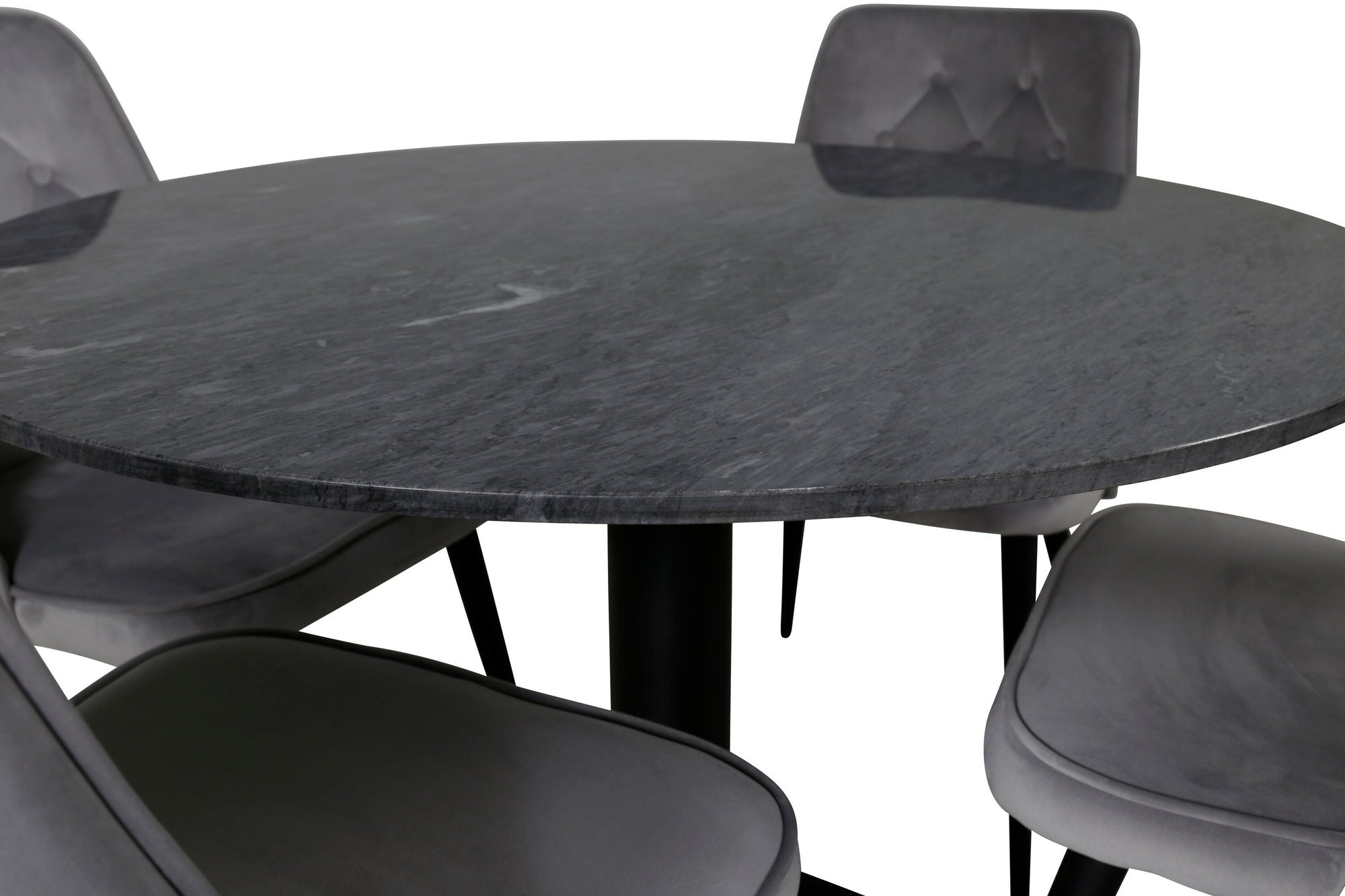 Venture Home Estelle runt Matbord - Svart / Svart marmor - ø106*H75+Velvet Deluxe Dining Chai