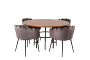 Venture Home Copenhagen - spisebord round - Brown / Black+Limhamn - stol - Grey Velvet_4